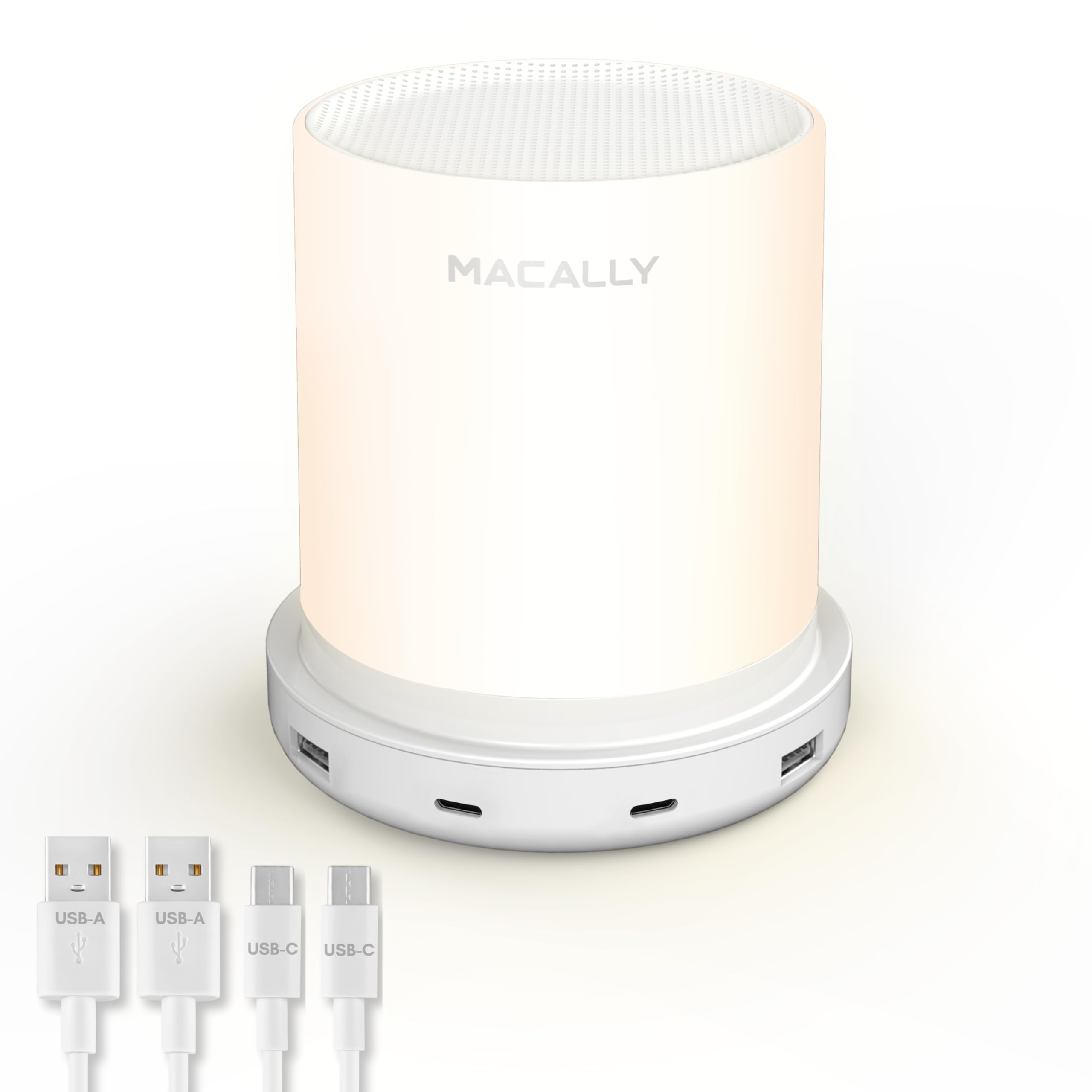 Macally Small Bedside Lamp with USB Ports (USB C + A) - Fast Charging Bedside Light and 3 Way Dimmable Touch Lamp for Nightstand