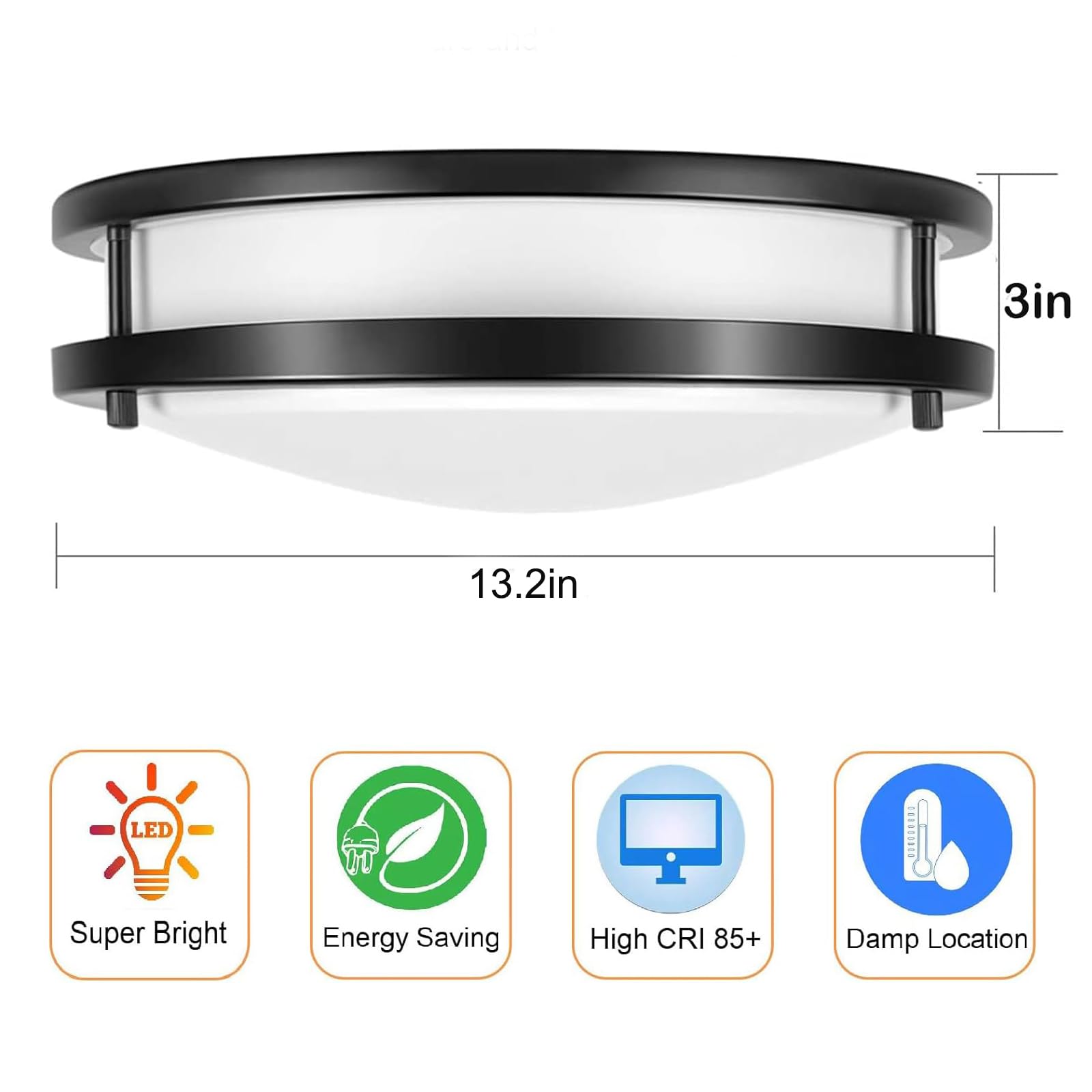 Drosbey 12-Inch Dimmable LED Ceiling Light Fixture, 36W, Black, Flush Mount, 5 Temperature Selectable, Model CL365SE02