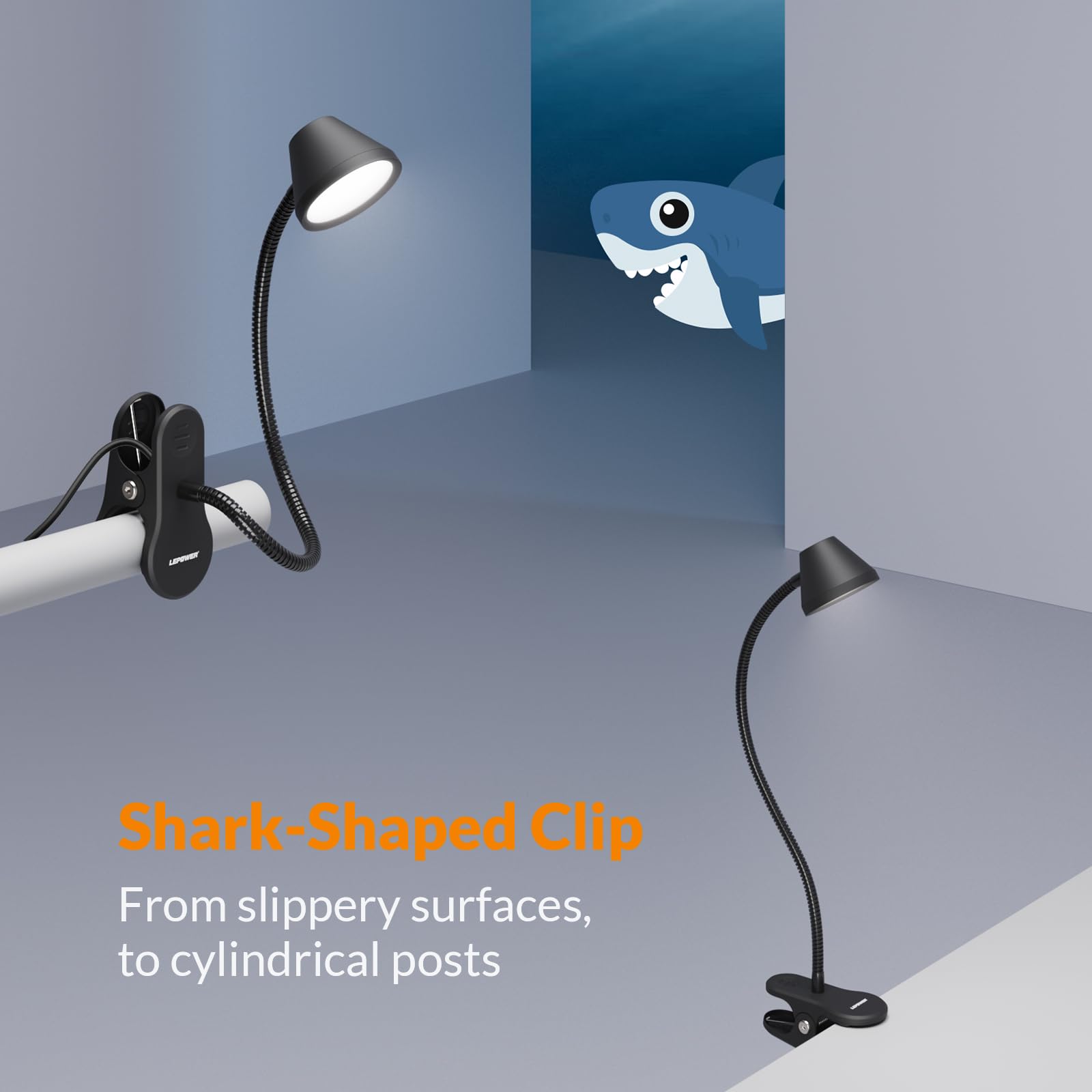 LEPOWER Clip on Light, Dimmable Book Light for Reading in Bed, 300LM Clip on Lamp, 5 Color Temperatures Clamp Light, Night Light