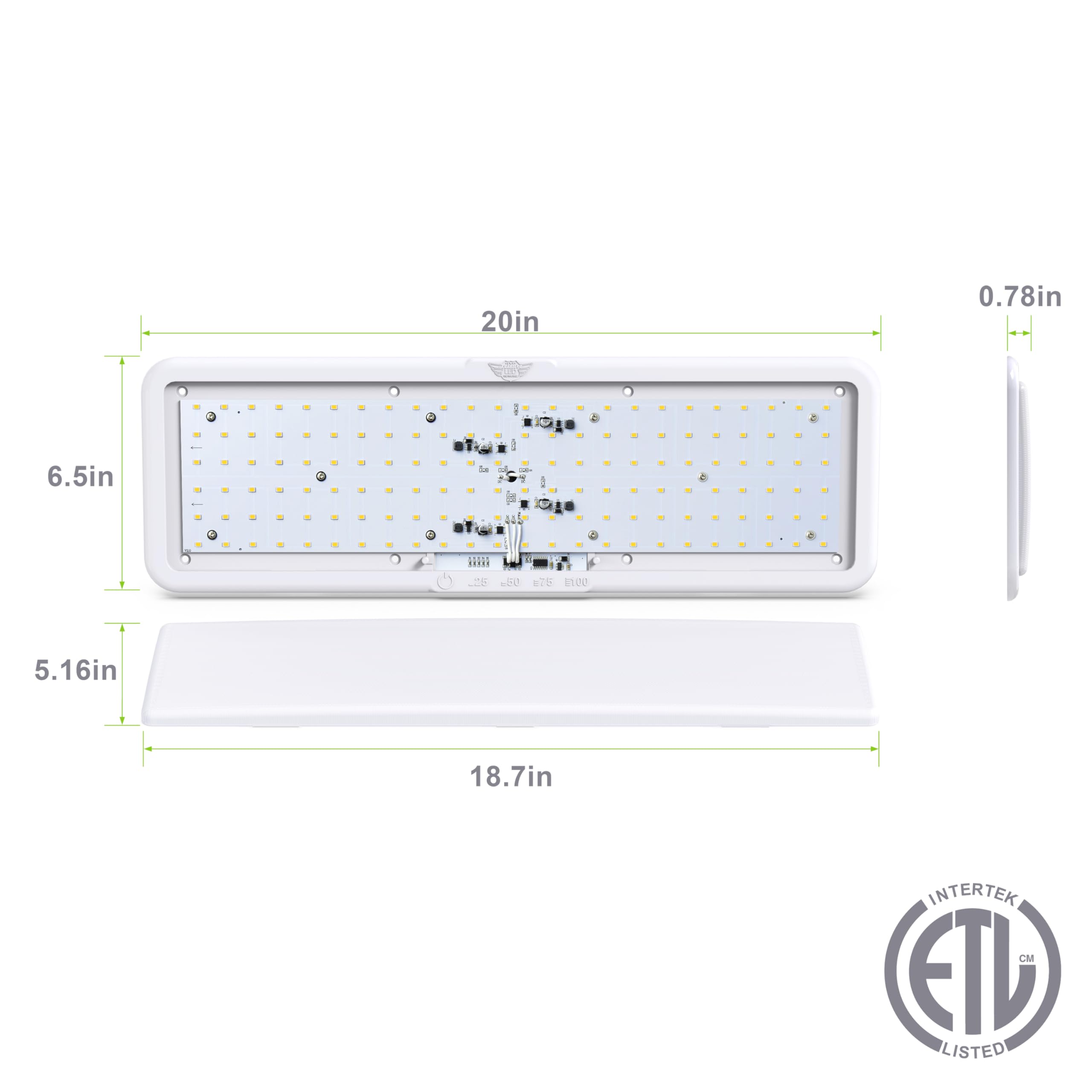 Leisure LED 20 RV Ceiling Light Fixture, 1450 Lumen Touch Dimmer, Natural White 4000-4500K, DC 12V, 1-Pack, White Interior