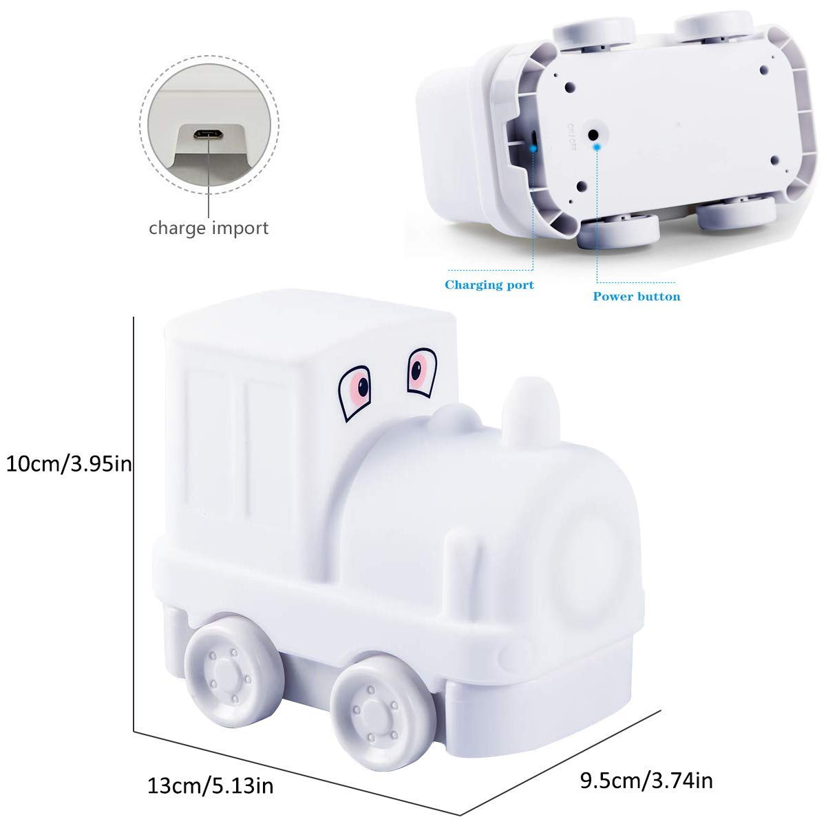 Tianhaixing Train Night Light - Rechargeable LED Bedside Lamp with RGB Colors, Silicone, White, Model THX886
