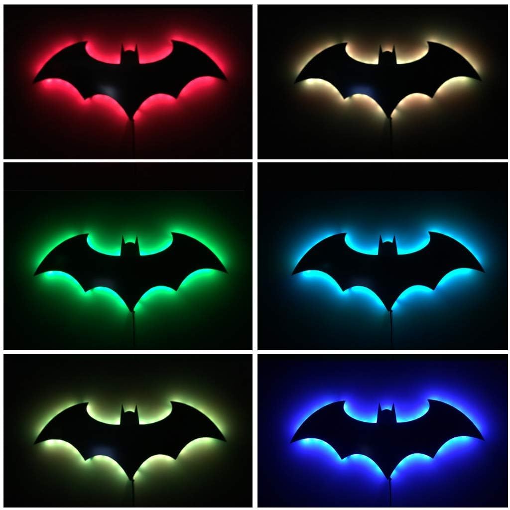 AKLOPE Superhero LED Wall Lamp - 16 Colors Remote Control, Acrylic, Mirror Finish, Model BAT EK0079