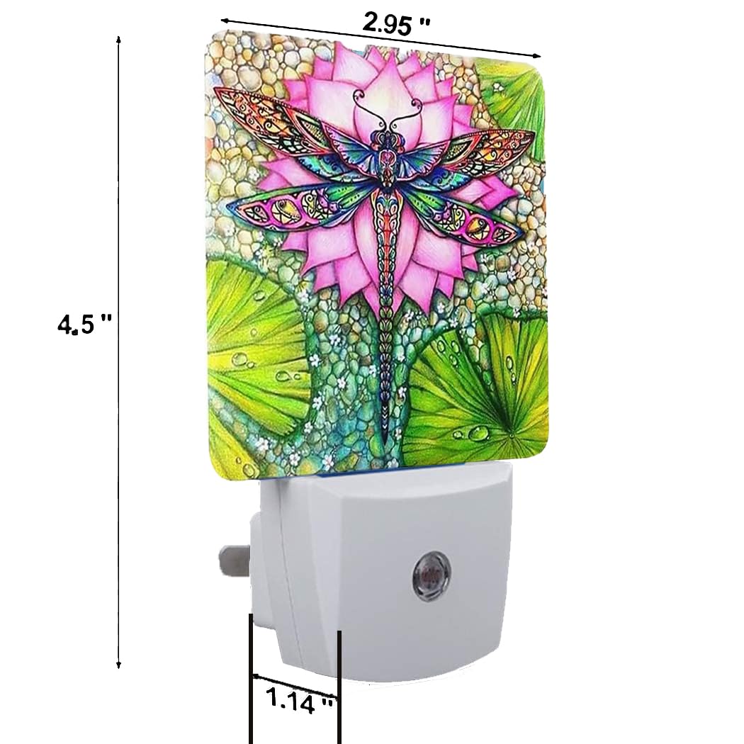 Dragonfly And Lotus Flower Plug-In Led Night Light,Smart Auto Dusk To Dawn Sensor Nightlights Plug Into Wall,White Energy Effici