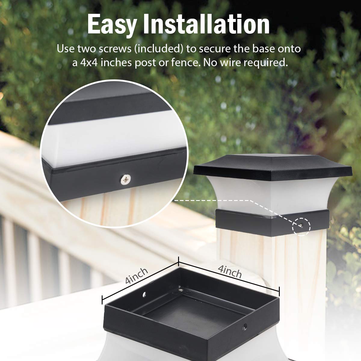 T-SUN Solar Post Lights, Waterproof 6000K White LED for 4x4 Wooden Posts, 4 Pack, Plastic