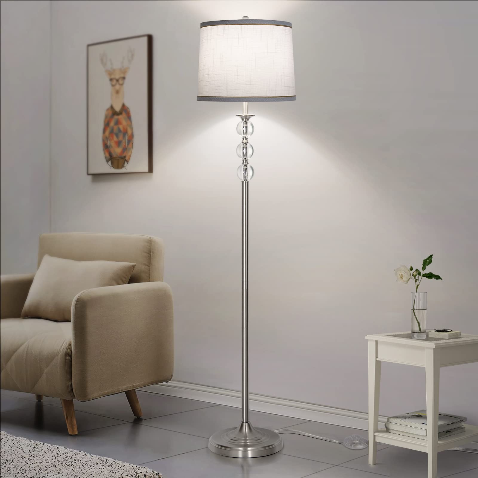 Seaside Village Drum Lampshades Set Of 2, White Fabric, 11.6 Top X 12.6 Bottom X 9.8 High, Spider Fitter, Easy