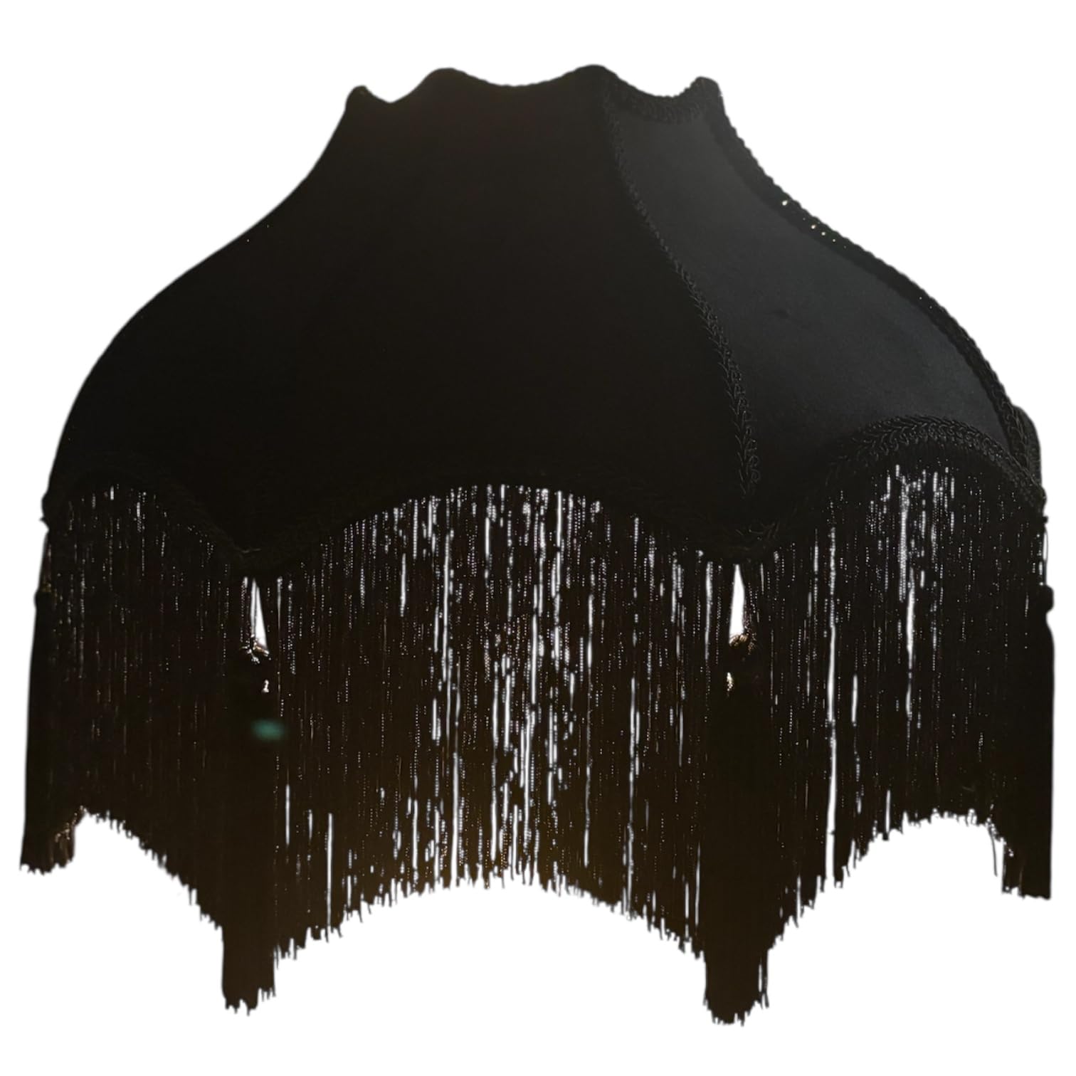 Tristan Home Enhanced Classic Victorian Style Bell Shape Scallop Velvet Lamp Shade with Tassels and Fringe (Midnight Black-Extra Large)