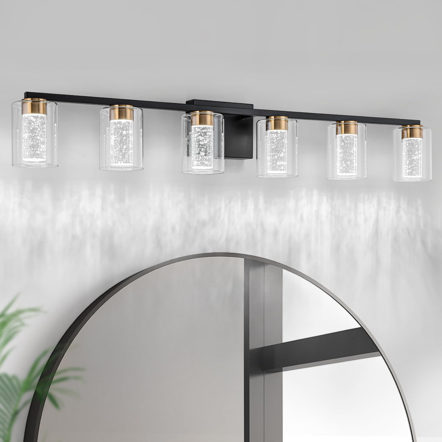 Sinerise 6-Light Black And Gold Vanity Light With 3 Color Modes (3000K/4000K/6000K), Eye Protection Led Bathroom Light Fixture,