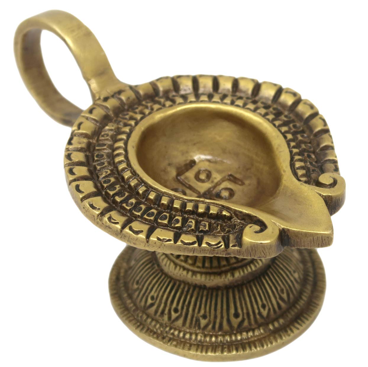 Swastik Design Diya Oil Wick Lamp for Puja and Aarti for Home Temple Mandir 1.5x4x2.25 Inches; 200 Grams