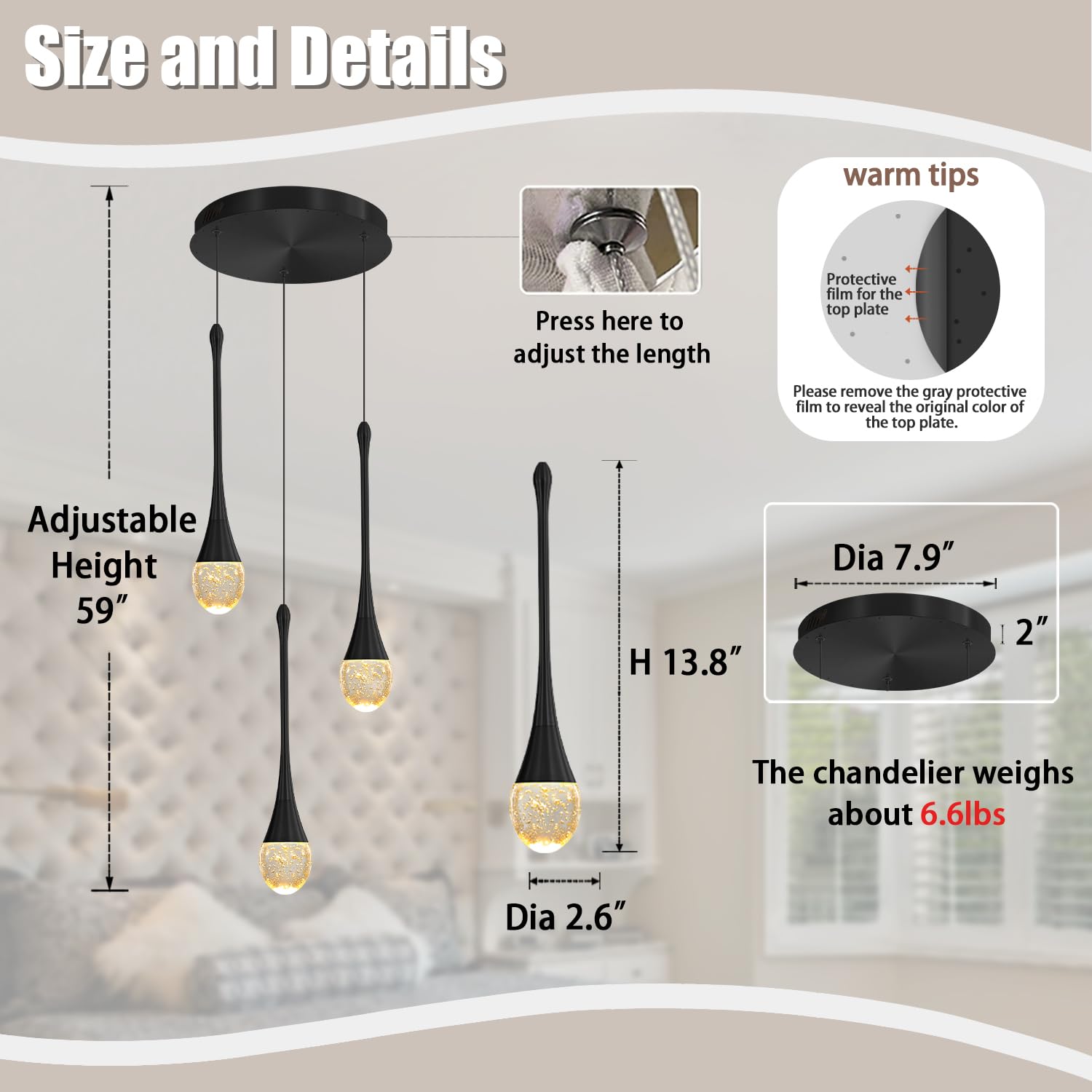 Ykolupty Pendant Lights Kitchen Island 3-Lights Pendant Chandelier For Dining Room Hallway Stairwell,Led Dimmable 2700K-6000K