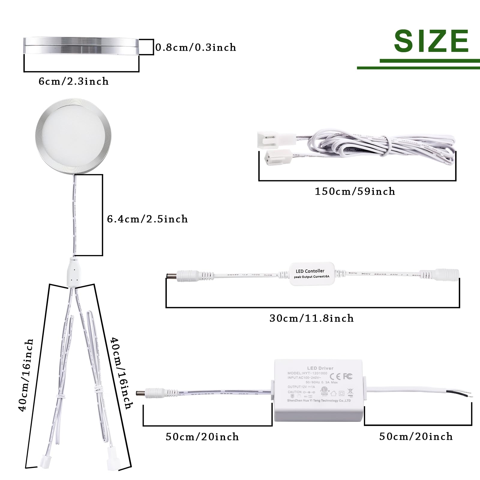 AIBOO LED Under Cabinet Lights, Hardwired 12V, Dimmable Puck Lights, 4 Pack, Daylight White, Slim Aluminum, Model: linkable-hardwired4x2