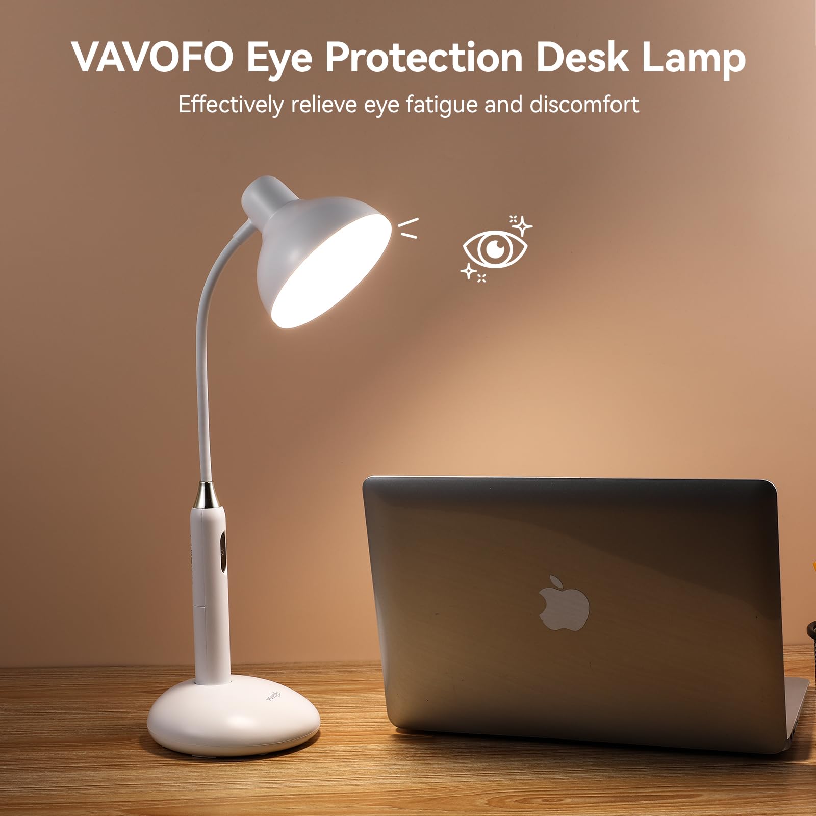 VAVOFO Eye-Caring Wireless Desk Lamp KM-6781, 2700-7000K Adjustable, Touch Control, 360° Gooseneck, White