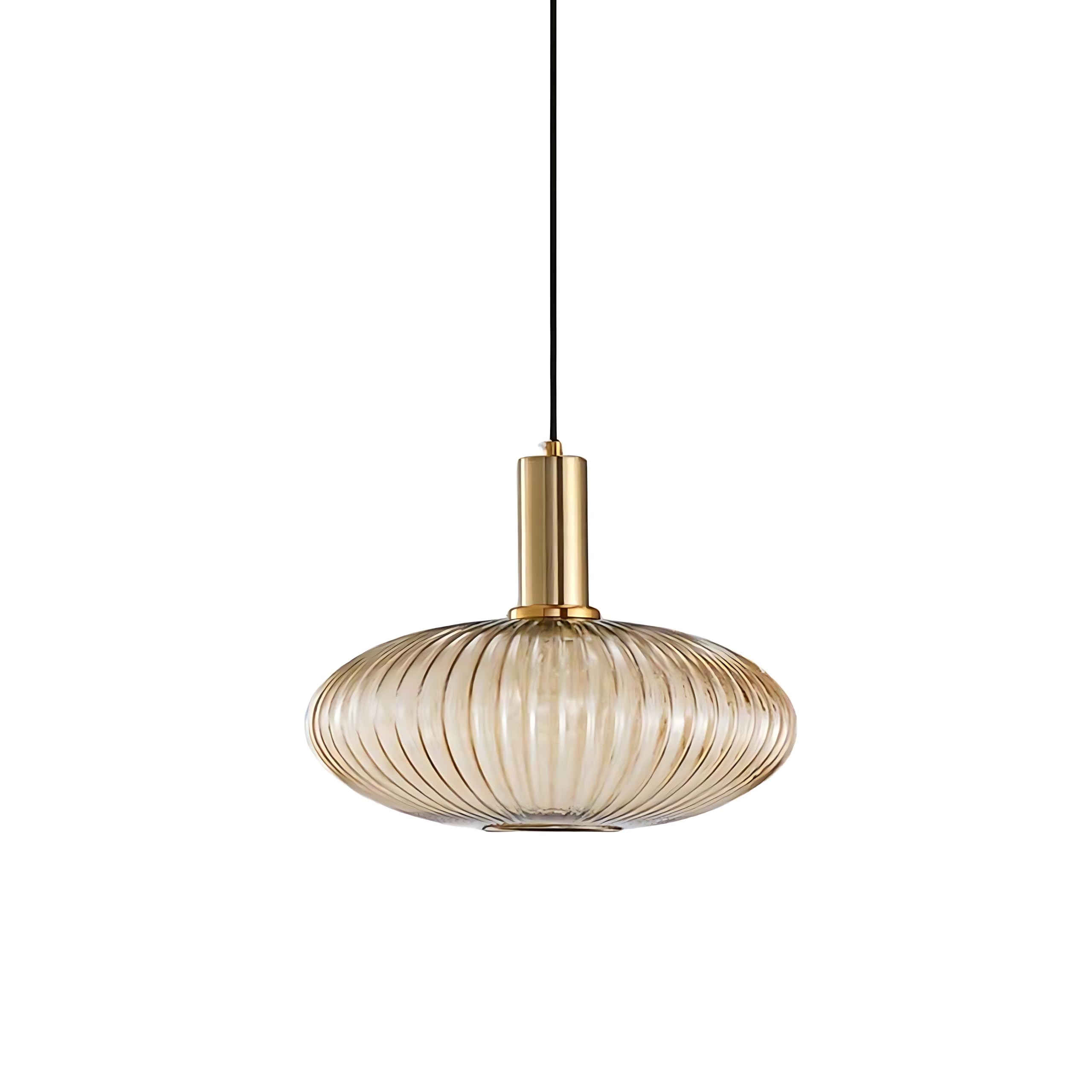 I-xun Pendant Light Fixture, Striped Glass, Gold Socket, 11.81in Amber, Modern Design for Kitchen Island, Dining Room, Living Room