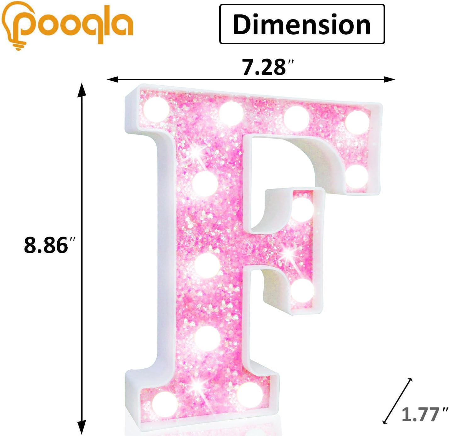 Pooqla Led Marquee Letter Lights  Light Up Letters Glitter Letter Sign Girls Gift  Battery Powered Night Light Pink Birthday Party Room Wedding Christmas Girls Bedroom Dorm Decoration  Cool White F