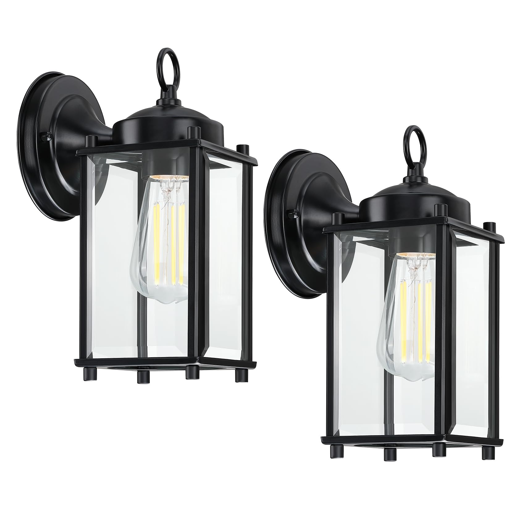 Senroyal Outdoor Wall Light, Exterior Lighting Fixture Wall Lantern, Black Porch Light Fixture With Clear Beveled Glass, Outdoor Wall Sconce Waterproof Anti-Rust E26 Socket For Front Door, 2 Pack