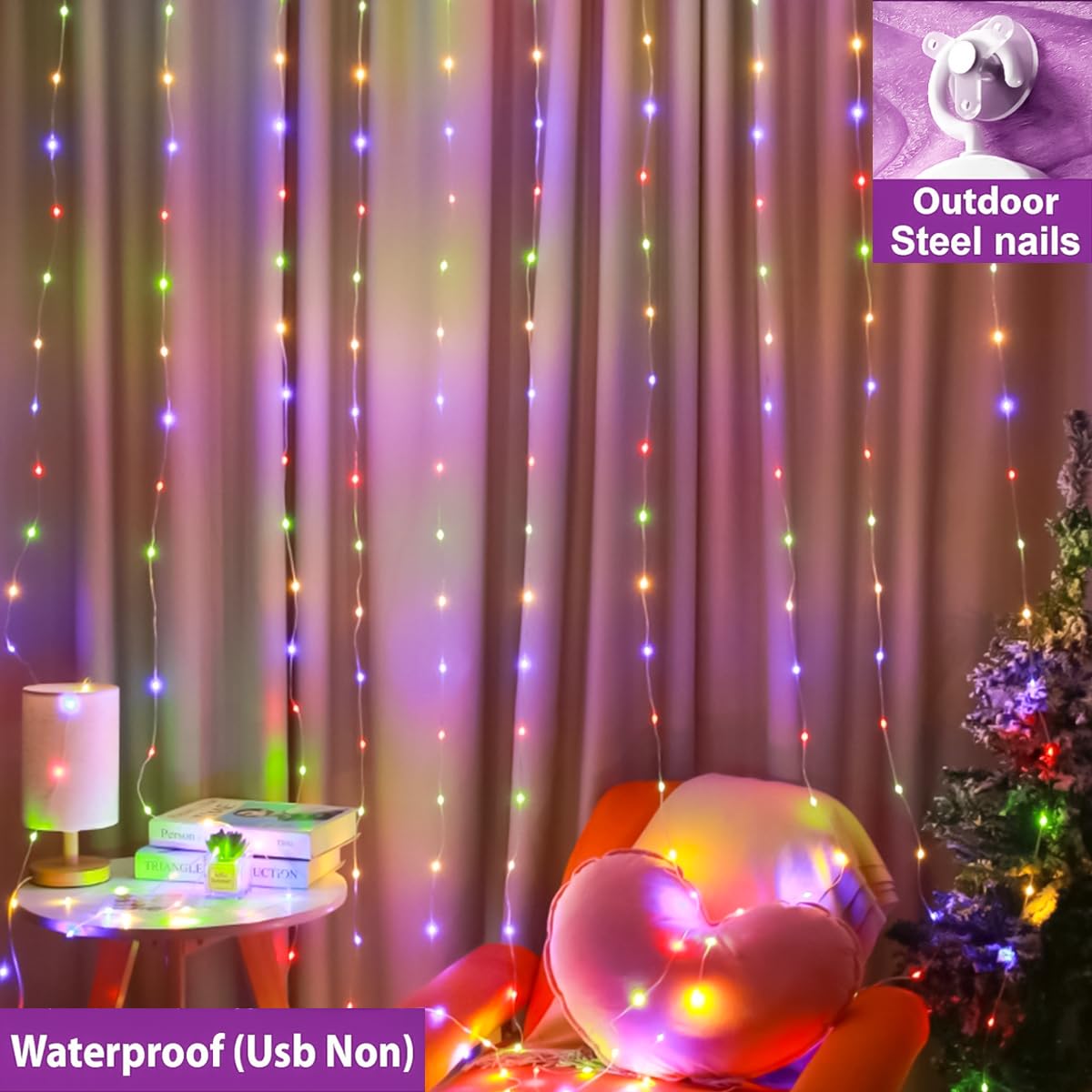 Zsjwl 300 Led Multicolor Curtain Fairy Lights With Remote, 8 Modes 9.8 × 9.8 Ft Waterproof Usb Plug In Copper Wire Lights For Bedroom Window Chrismas Wedding Party