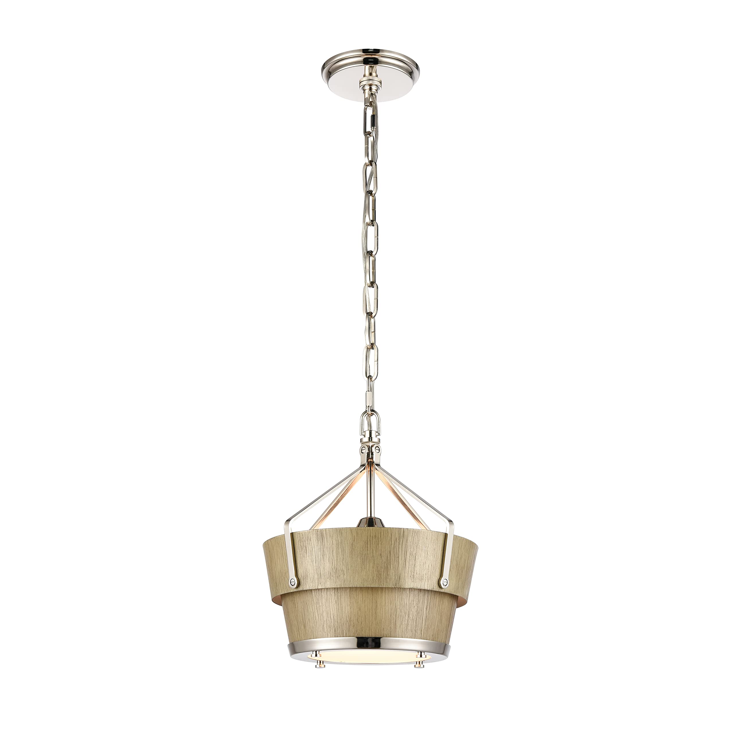 Elk Home Marin 1-Light Pendant, Polished Nickel, Corkwood & Etched Glass, 14&quot;W X 16.5