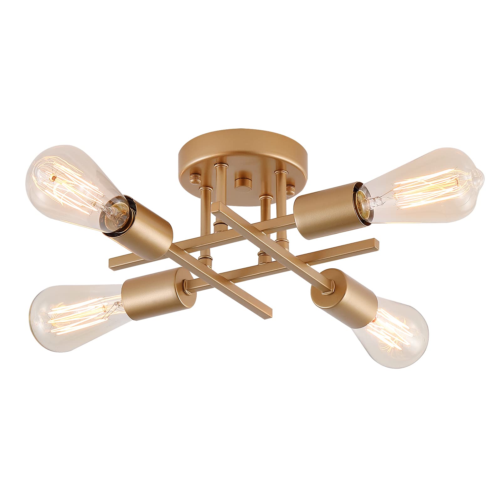 AIHYING 4-Light Semi Flush Mount Ceiling Light, Gold Mid-Century Industrial Farmhouse Chandelier Light Fixtures for Hallway Entr
