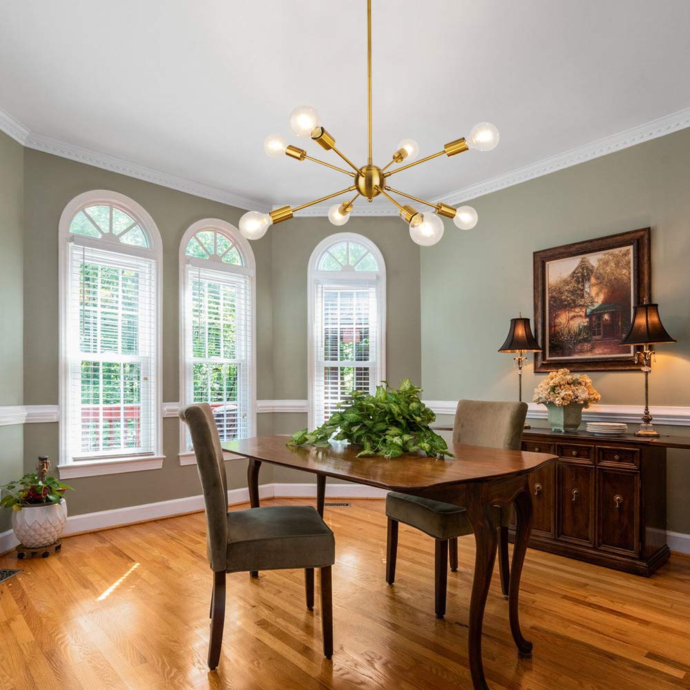 Lynpon 8-Light Gold Sputnik Chandelier - Modern Brass Ceiling Fixture For Dining Room & Entryway