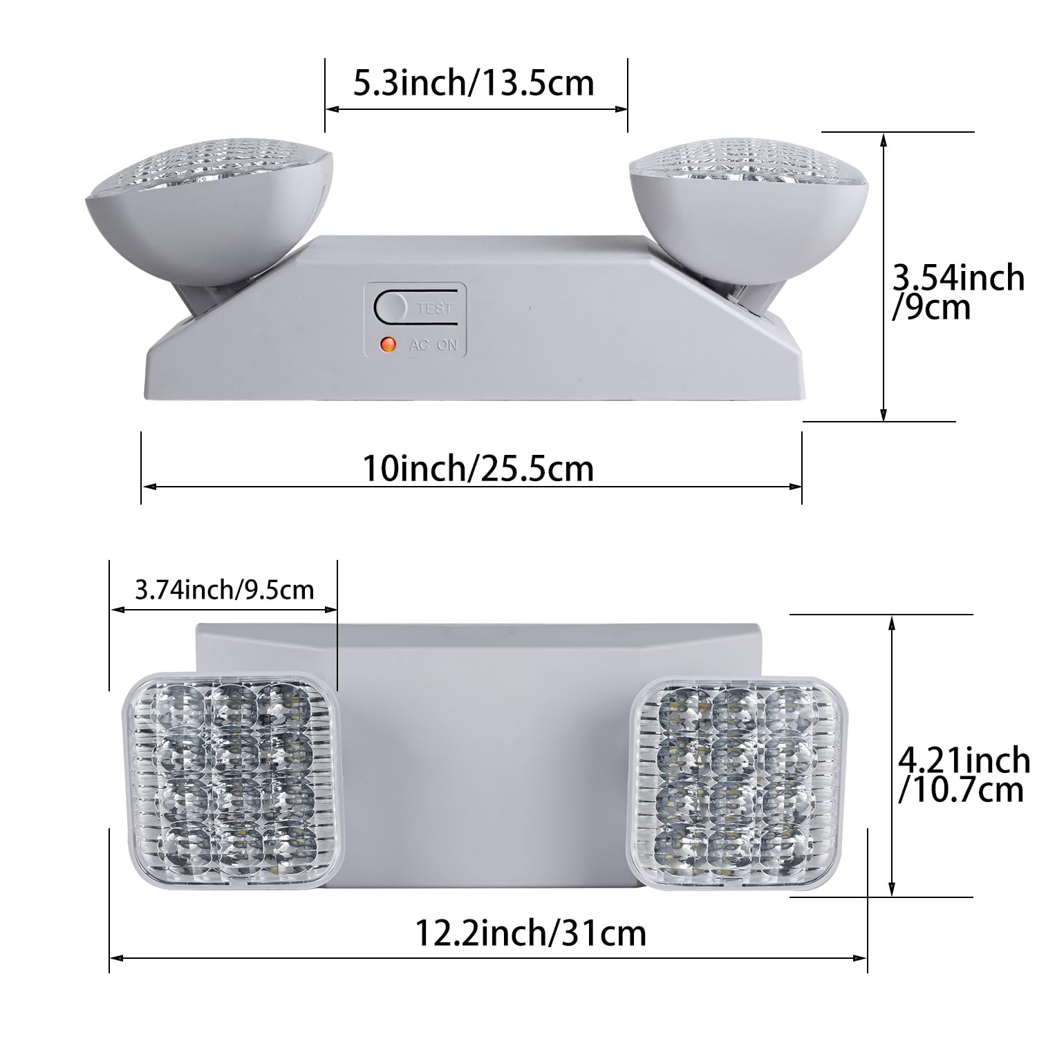 Apmeetlux LED Emergency Light, 300lm Battery Backup, Hardwired, Square Design, White, Model EMGU2508-SW