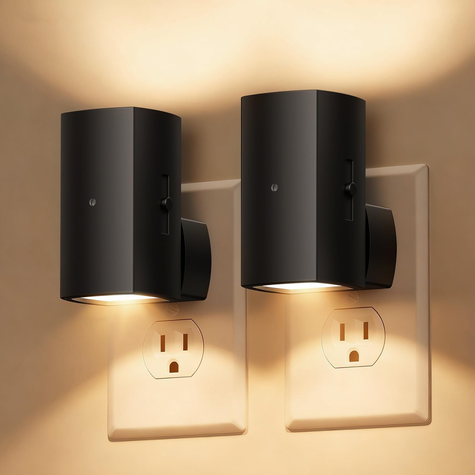 Brightown 2 Pack Night Lights Plug into Wall  Modern Night Light with Rotating Plug  Dusk to Dawn Sensor  0-100LM Stepless Dimming Aora Night Light for Hallway Bedroom Bathroom  Soft White