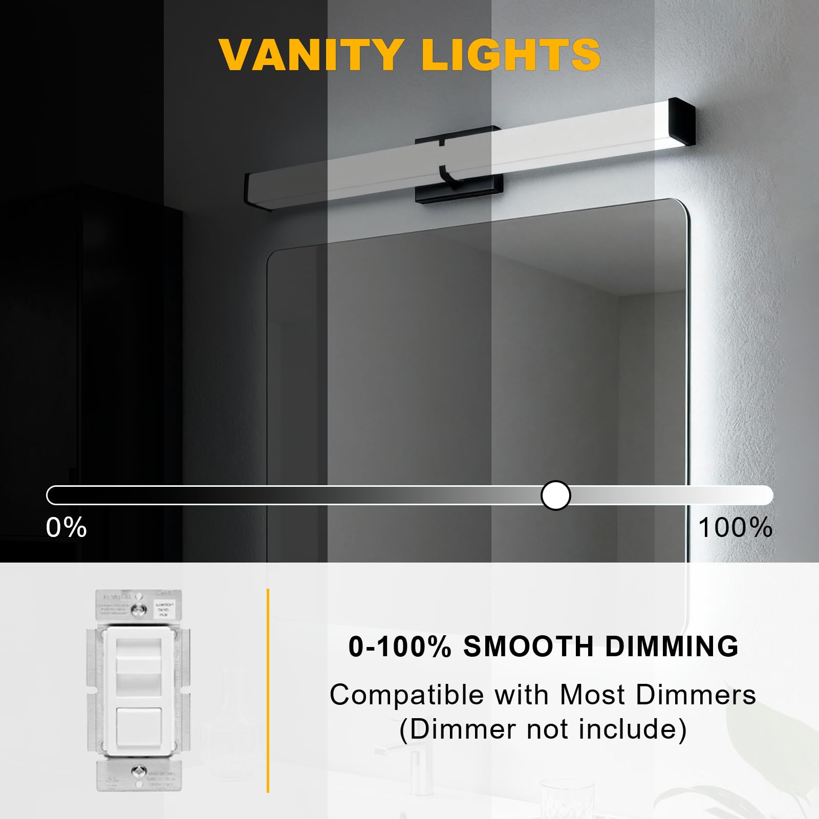Bathroom Light Fixtures: 39.96 Inch Etl Certified Bathroom Vanity Light 5000K Cool White 40W 3600Lm - Modern Black Led Vanity Light Elegant Clear Shade  Bathroom Lighting Fixtures Over Mirror Dimmable