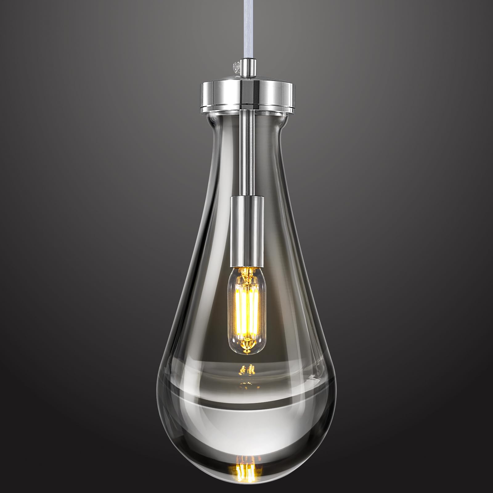 LIANGMH Raindrop Pendant Lights Kitchen Island Teardrop Chrome Hanging Light Fixtures Clear Solid Glass Pendant Light Modern Cha
