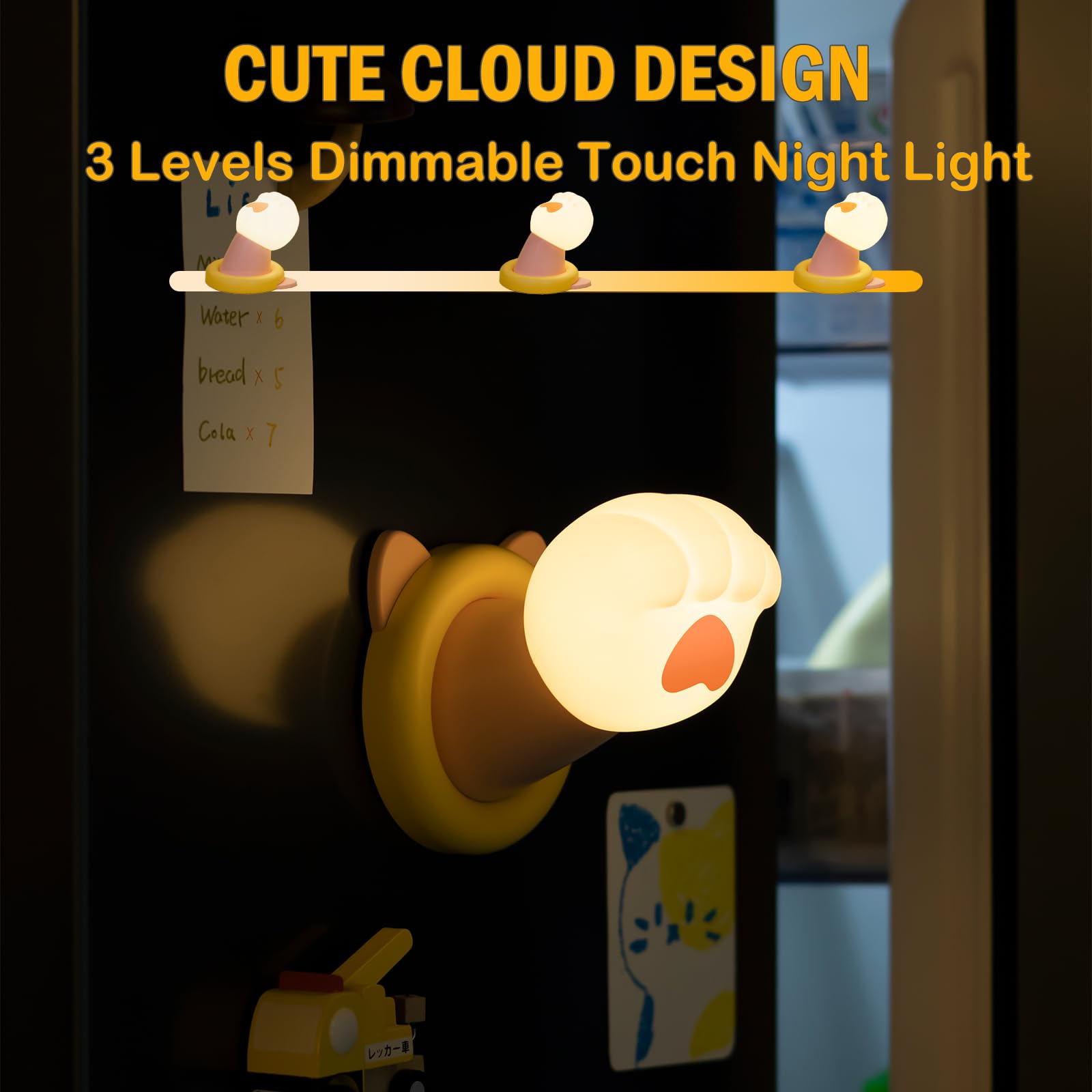 iLAFFUS Night Light for Kids Lamp, Cute Cat Lamp,3 Level Dimmable Baby Night Lights for Nursery,Silicone Rechargeable Nightlight