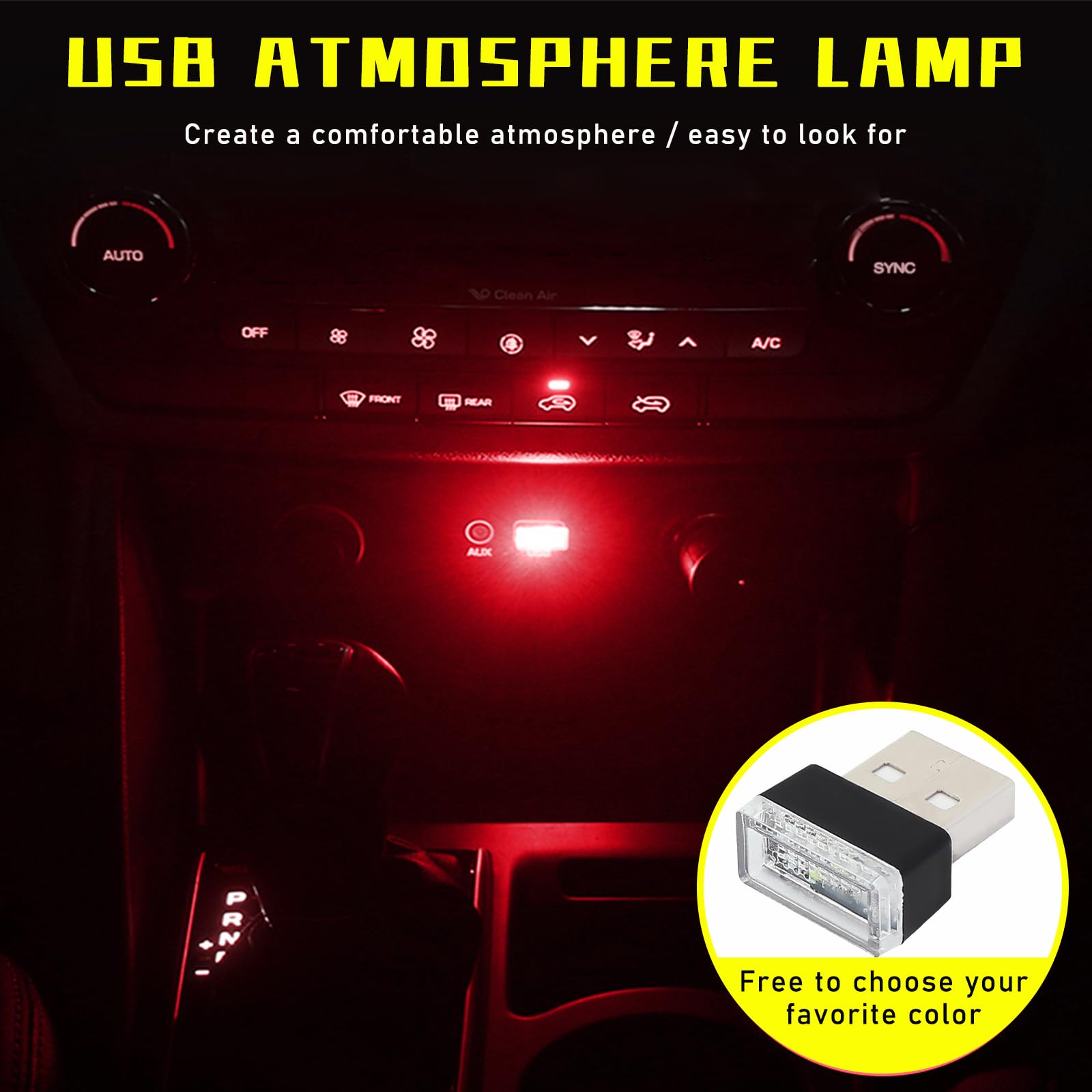 Augeny USB LED Car Interior Atmosphere Lamp Kit - 4 PCS Portable Night Light, 2 Red + 2 Ice Blue, Universal Vehicle Accessories