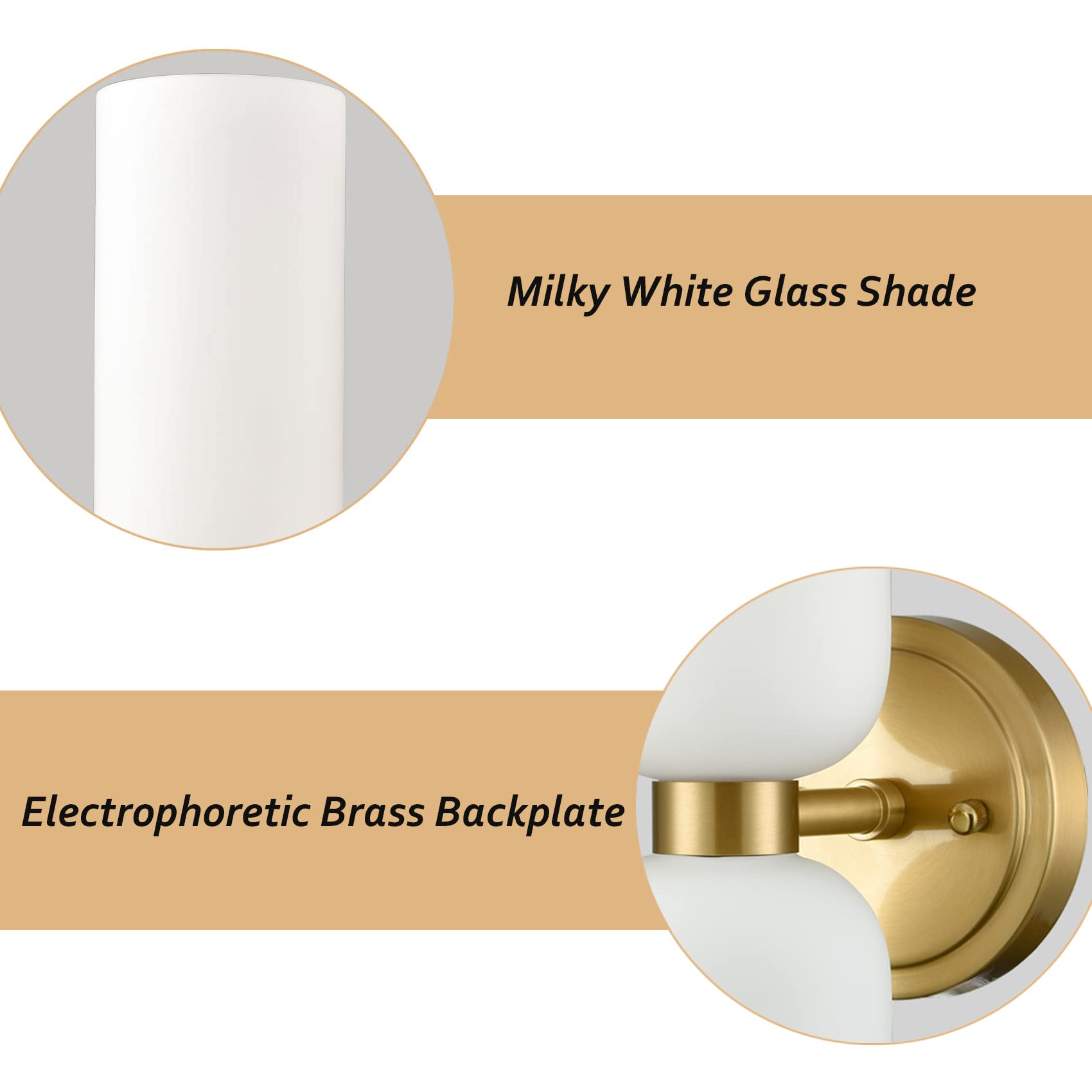 Deynite Gold Wall Sconces Set Of Two 2-Light Modern Wall Light Bathroom Vanity Light Milky White Glass