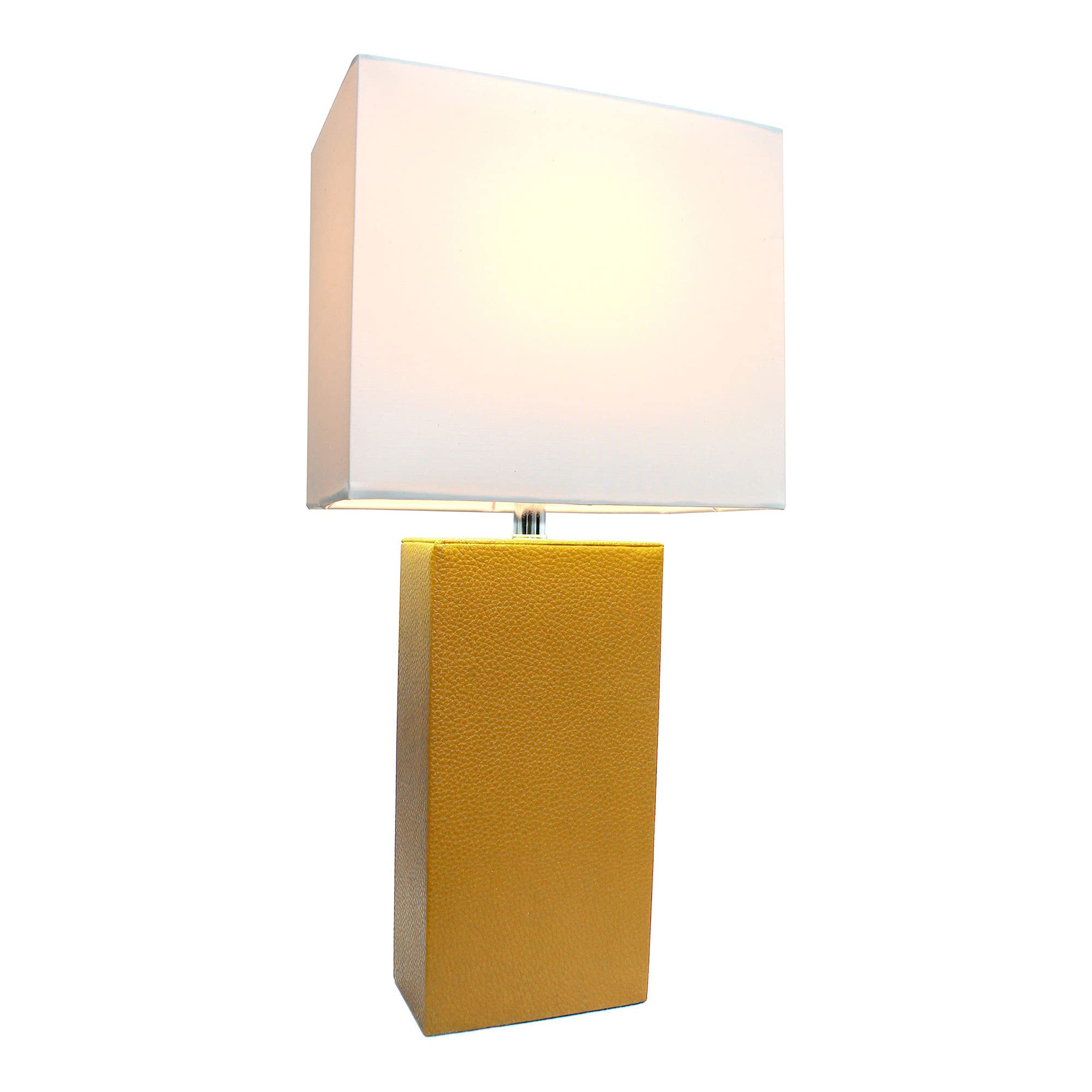 Lalia Home Tan Leather Base Modern Bedside Table Lamp With White Fabric Shade, 21&quot;