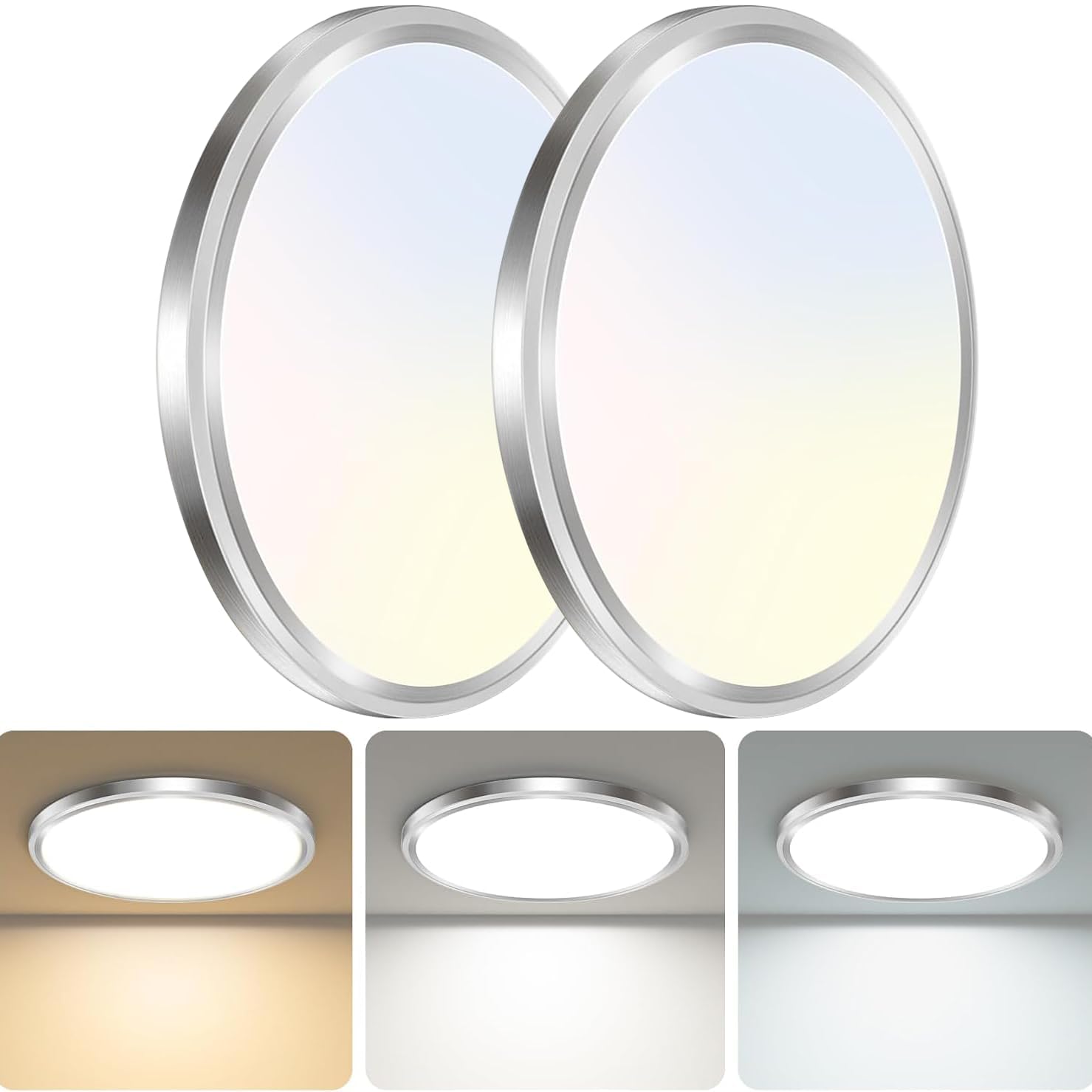 Zemty 2Pack Led Ceiling Light Fixture, 6.5-Inch 12W 1200Lm Small Flush Mount Light, Adjustable 3000K 4000K 6500K Color Temperatu