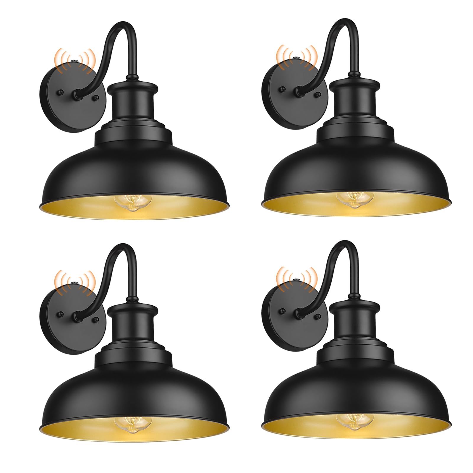 Diyel Outdoor Gooseneck Barn Light Wall Sconce, Black Iron, 13-DDRZ007-4BK, Dusk to Dawn, Vintage Style, 4 Pack