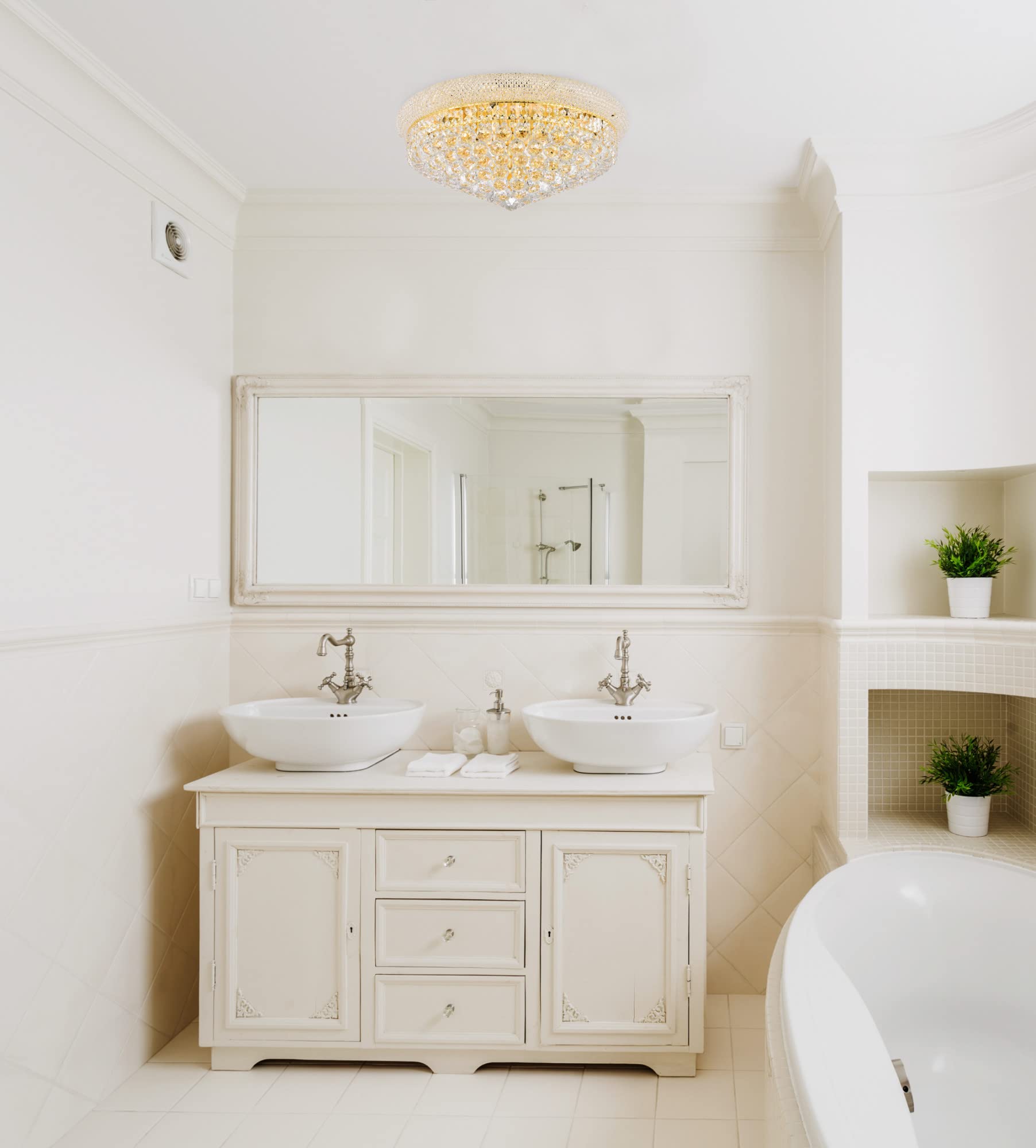 Elegant Lighting 1800F24C/Rc Primo Collection 12-Light Flush Mount Royal Cut Crystals With Chrome Finish