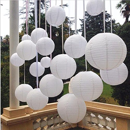 Charmed White Paper Lanterns In Assorted Size 9, 8 And 6 Inches (5 Pk)