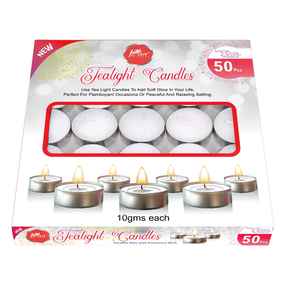 PAN AROMAS White Tealight Candle (Unscented) - 50 Pack