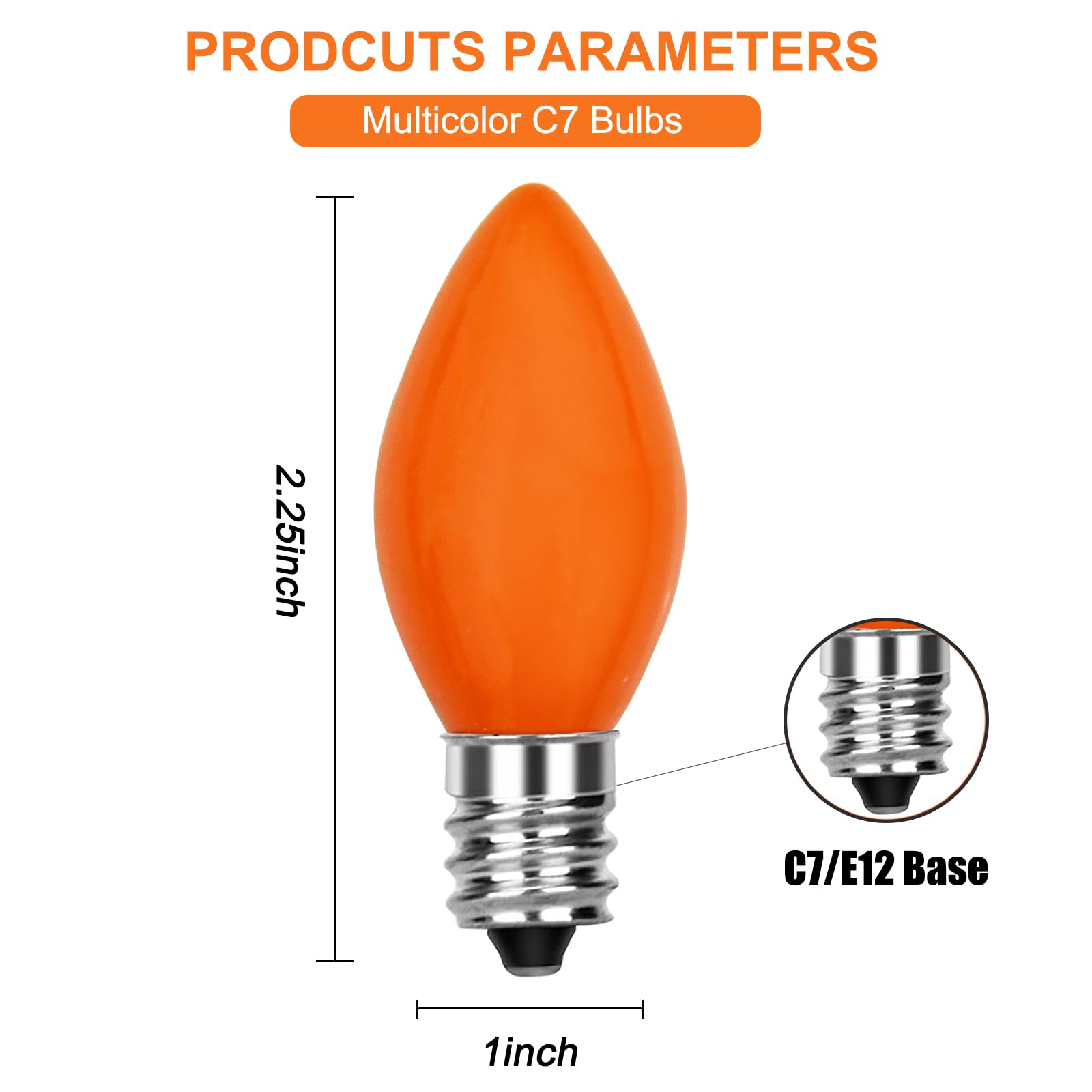 25 Pack C7 Christmas Replacement Bulbs, Multicolor Christmas Bulbs Vintage Ceramic Lights For Indoor Outdoor Patio Christmas Par