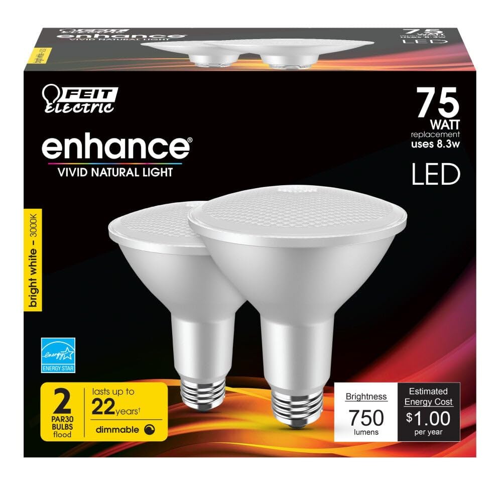 Feit Electric Led Par30L Bulbs, 75W Equivalent, Dimmable, 3000K Bright White, 750 Lumens, 22 Year Lifetime, E26 Base, Par30 Floo