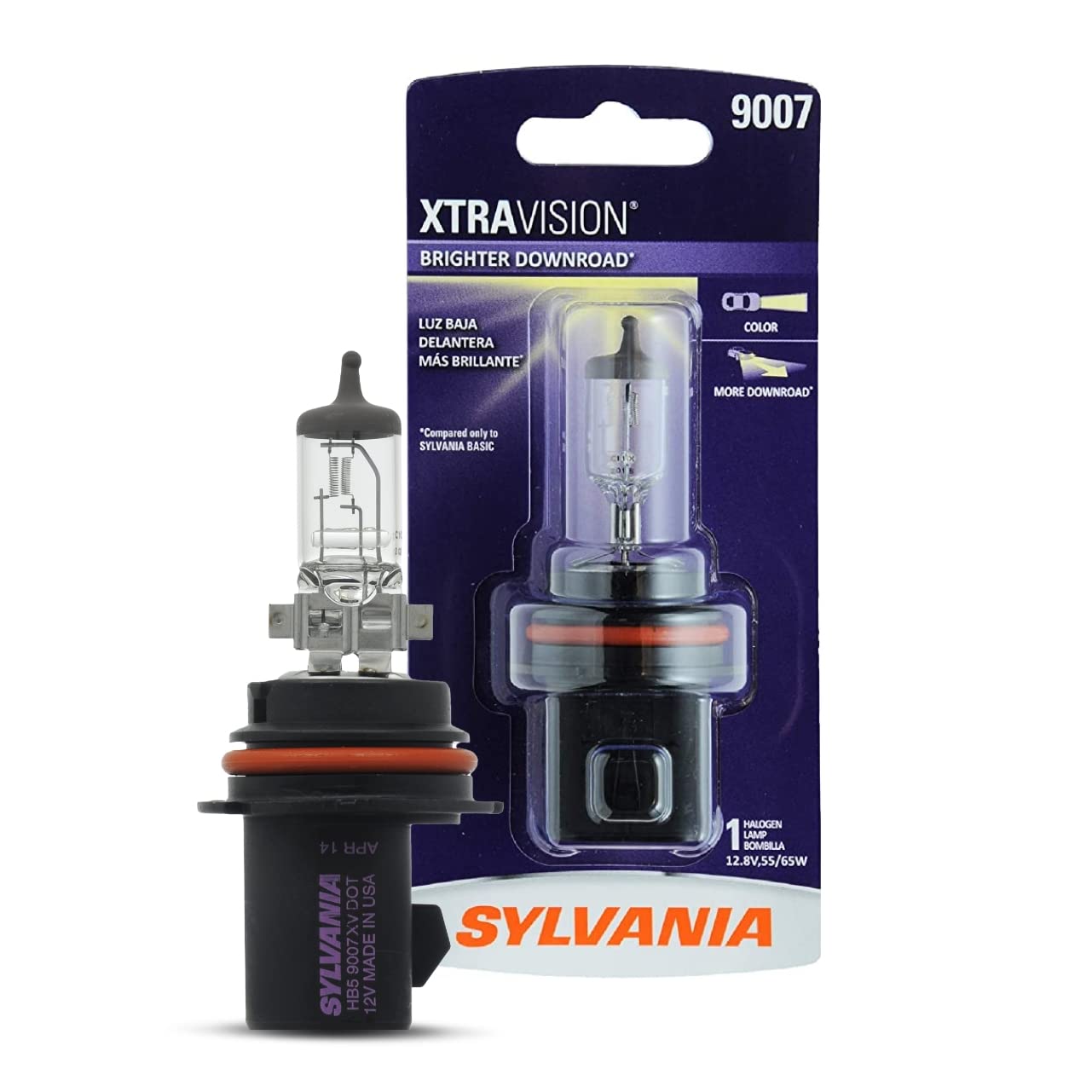 SYLVANIA 9007 XtraVision Halogen Headlight Bulb, High/Low Beam, Fog Replacement, Black, 1 Bulb