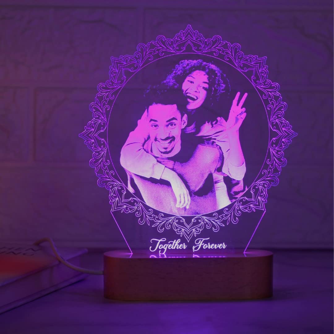 Artistic Gifts Acrylic Personalized Dodecagon Shape 3D Illusion Photo Lamp For Couples|Photo Frame W/ Customized Photo,Name & Da