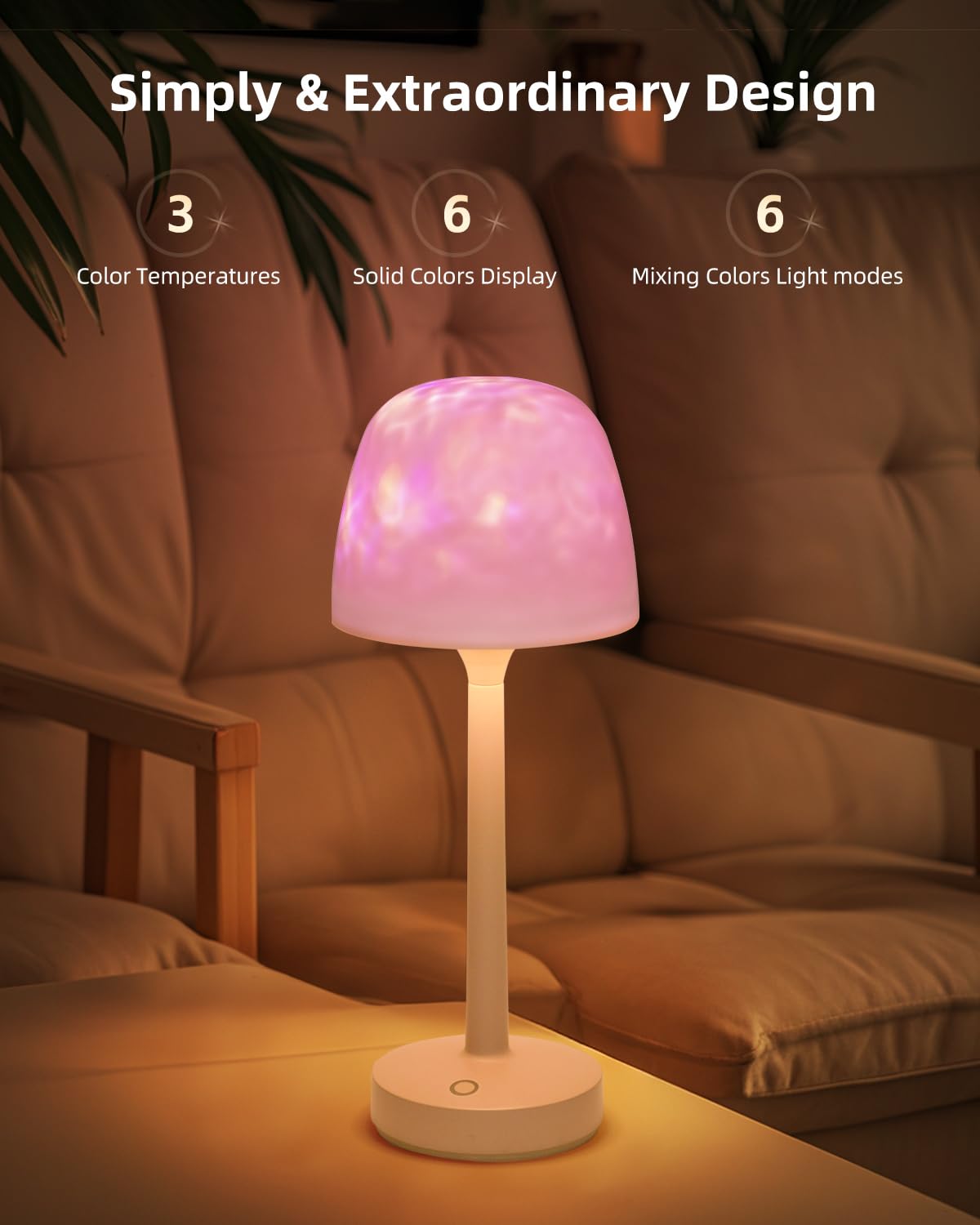 CHLORANTHUS Ocean Wave Cordless Projector Light, RGB Color Changing, Medium Size, Khaki, Model GJ-shuiwen, LED Aurora Night Light with Remote