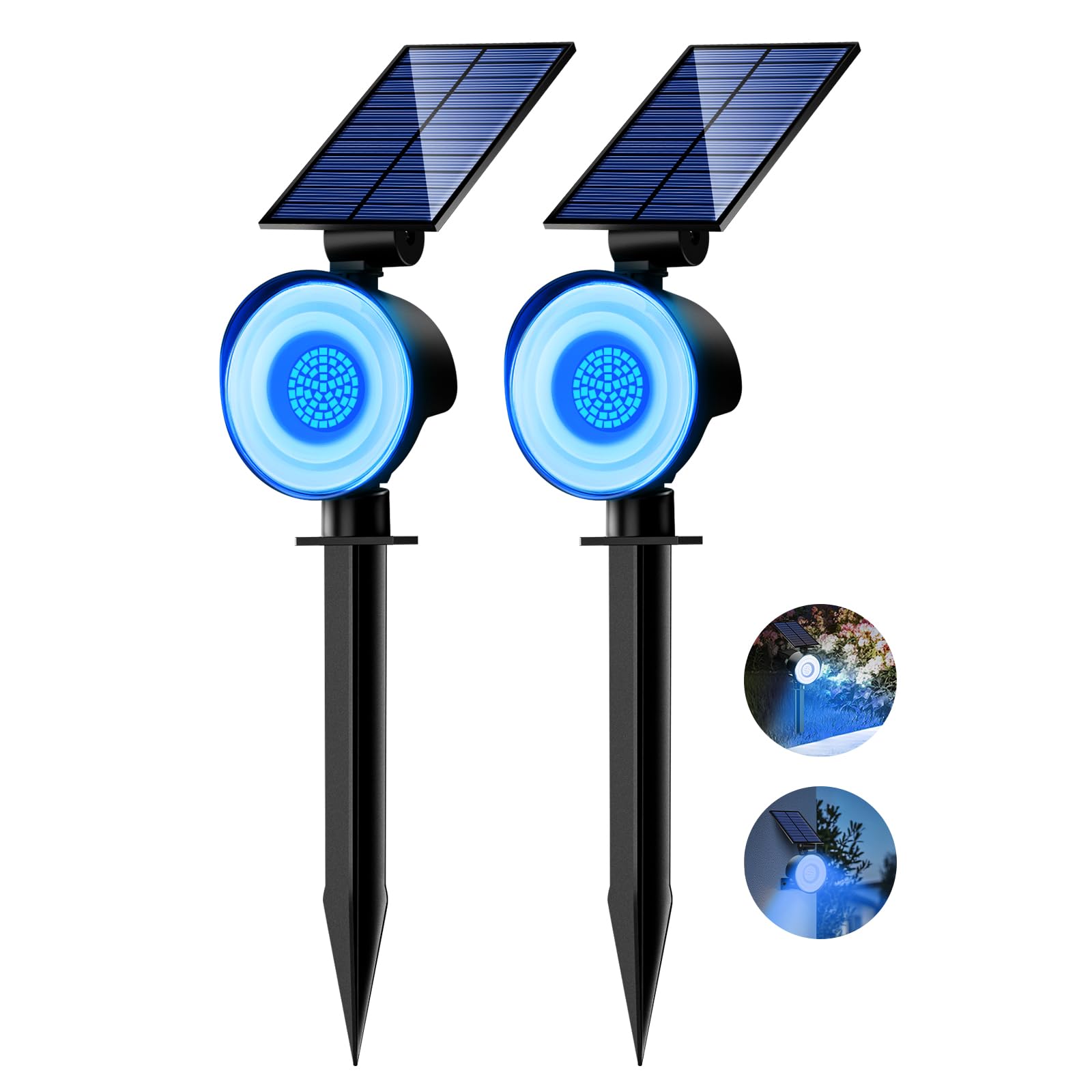Nipify 2 Pack Solar Spot Lights Outdoor Waterproof  Solar Spotlight Light For Outside Yard Landscape Lighting Pathway Lights Wall Auto On/Off  Blue