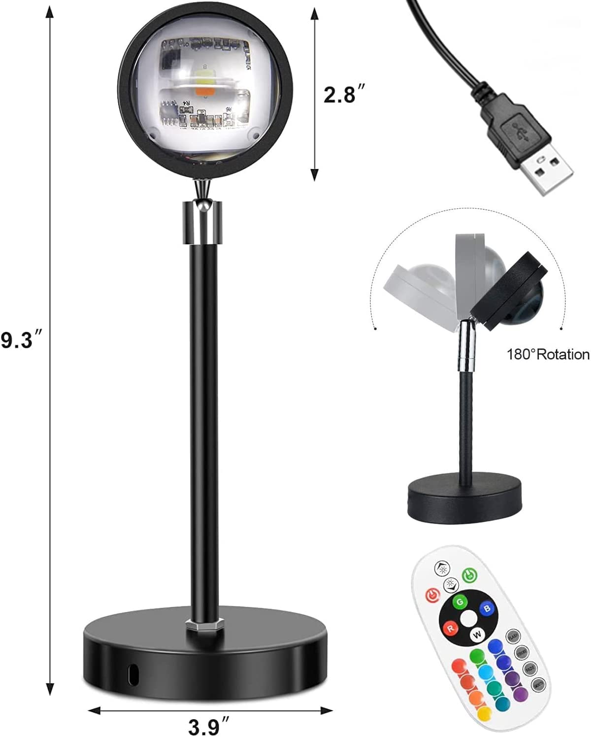 Corated Sunset Lamp, 16 Colors Sunset Projection Lamp With Remote Control, Multiple Colors Projector Light Dimmable Sun Lamp For