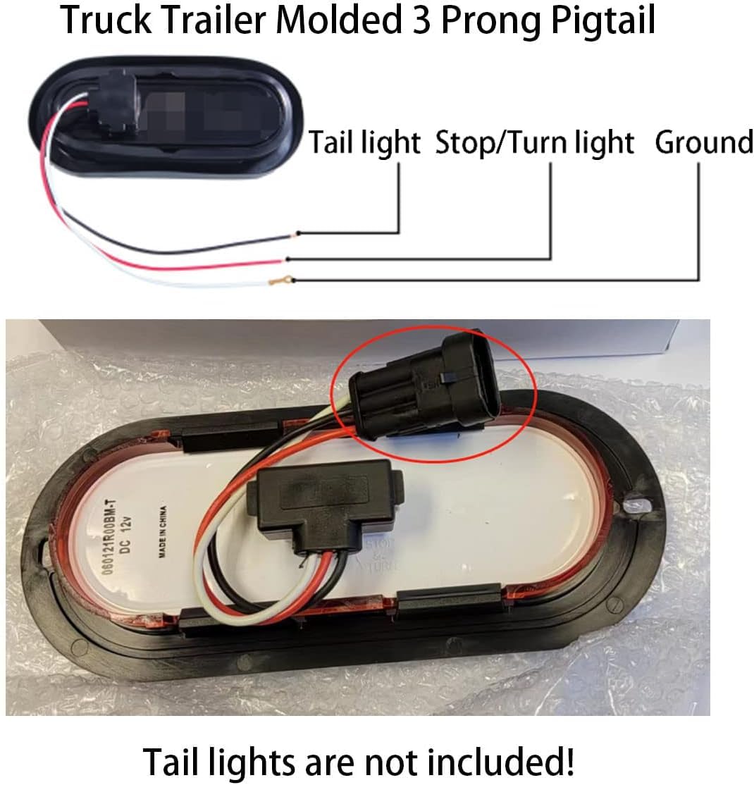 3 Wire Plug Truck Trailer Light Plug Molded 3 Prong Pigtail Harness For Stop Turn Tail Sealed Round Oval Light Brake Backup Ligh