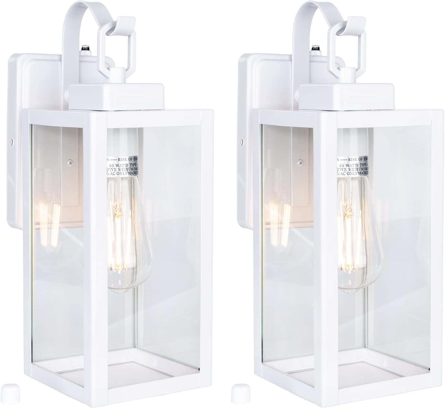 Yoonlit Smartlife Yn-Wl009 Outdoor Wall Sconce With Dusk To Dawn Photocell Sensor, Traditional One Light Porch Light, Weather Resistant, Stainless Metal Housing, Clear Glass, White, 2-Pack