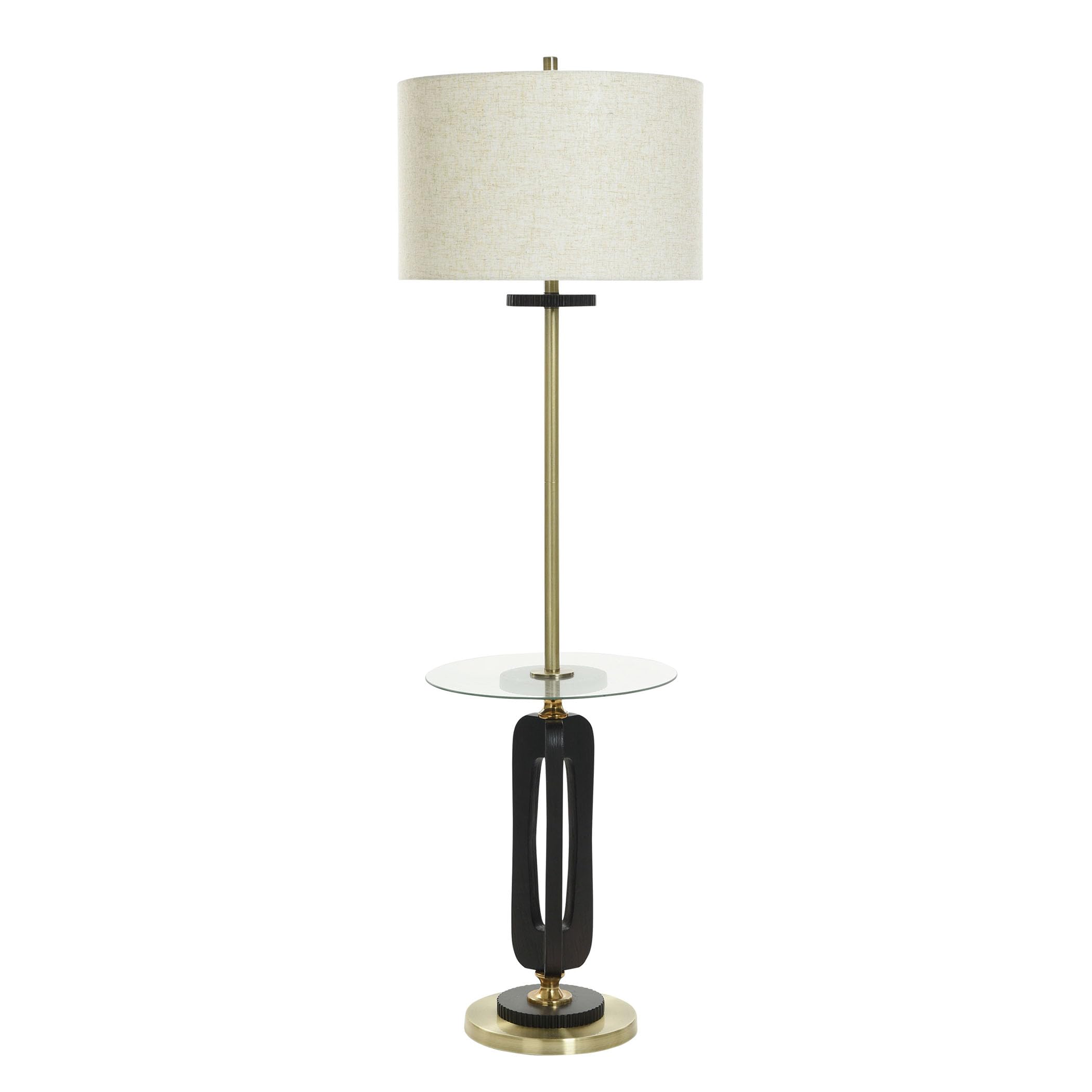 Style Craft Optical Black - Poly Floor Lamp with A Glass Table - Heathered Oatmeal Shade