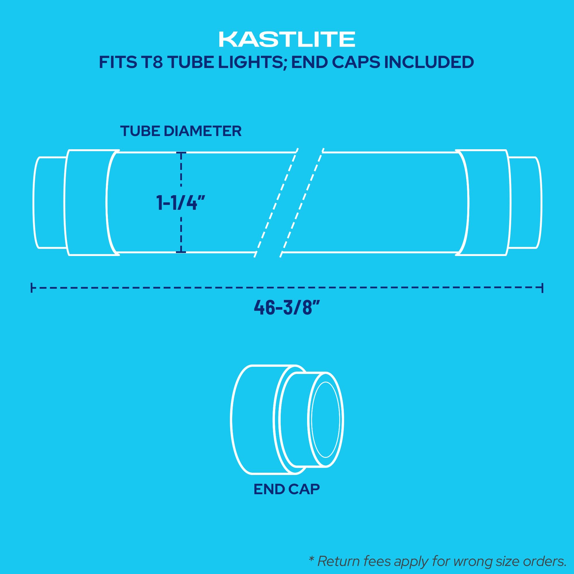 Kastlite T8 Led/Fluorescent Light Tube Guard With End Caps - 46-3/8 Lamp Diffuser Covers & Safety Sleeves  Multi Colored Protective Plastic Bulb Covering & Overhead Lighting Accessory  Pack Of 48