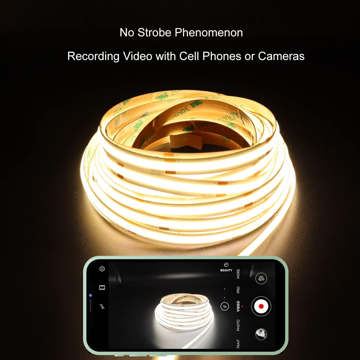 20Ft Cob Led Strip Lights  Bluetooth Smart App Tunable 3000K~6500K White Daylight To Warm White Light Strip With Remote Dimmable For Bedroom Kitchen Home Lighting