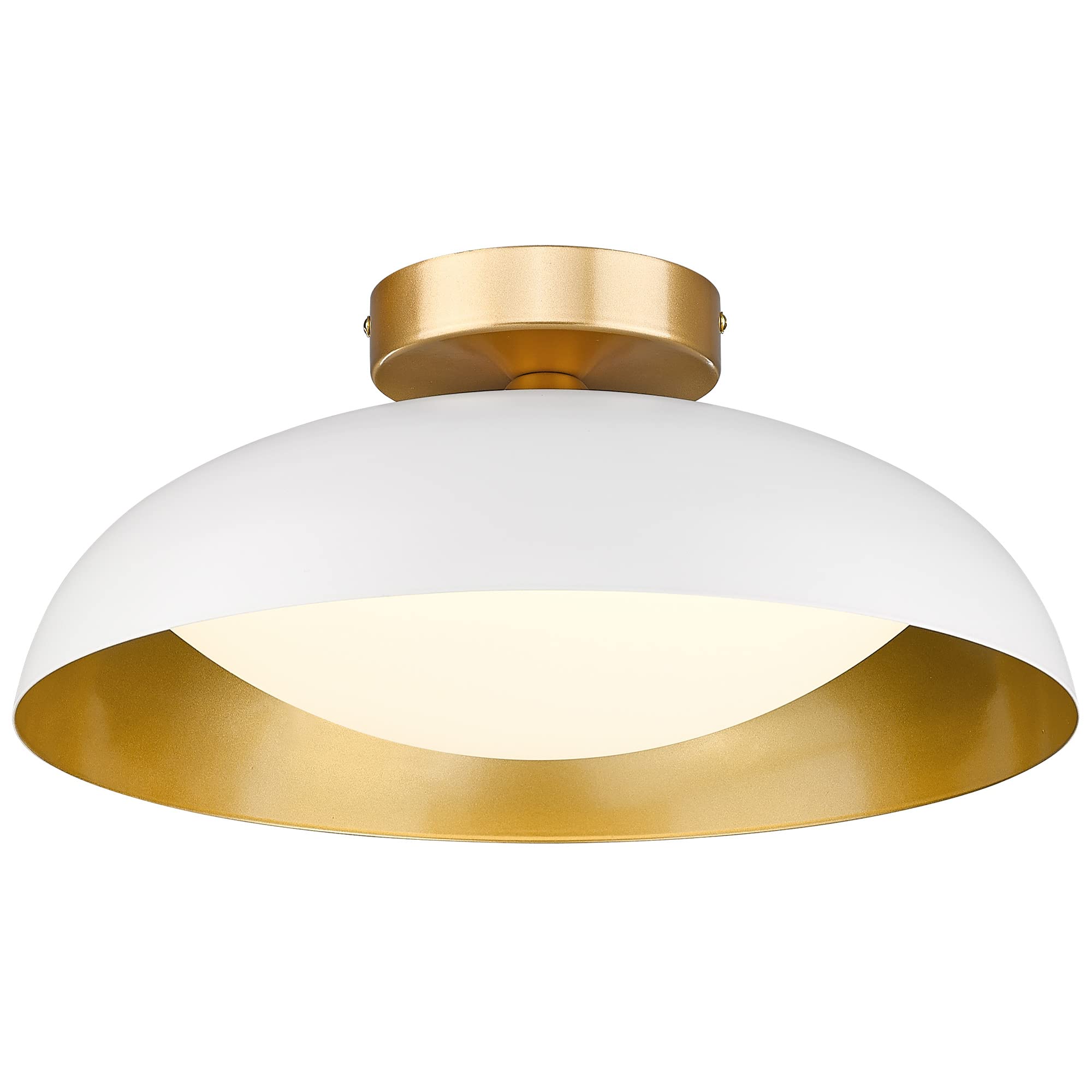 kudos Flush Mount Light Fixture, 16-inch LED Ceiling Light Fixture, White and Gold Finish, 24W 2400lm Light Fixtures for Living Room, Kitchen, Bedroom, Hallway, 5CCT, KDCL02-WT