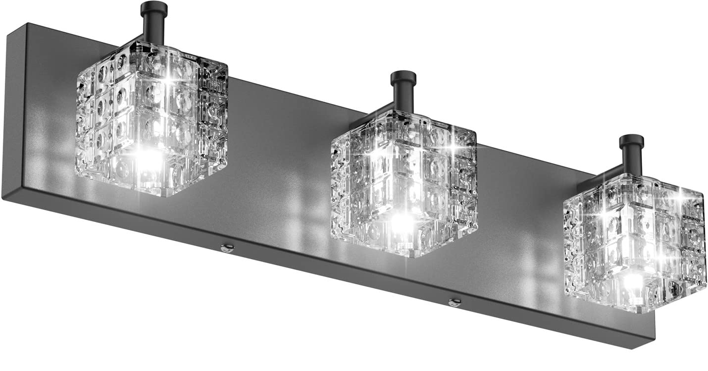 Ralbay Black Vanity Light Fixture, 3 Lights Modern Crystal Design, 20 Inch, Matte Black, Model 9822ralbay
