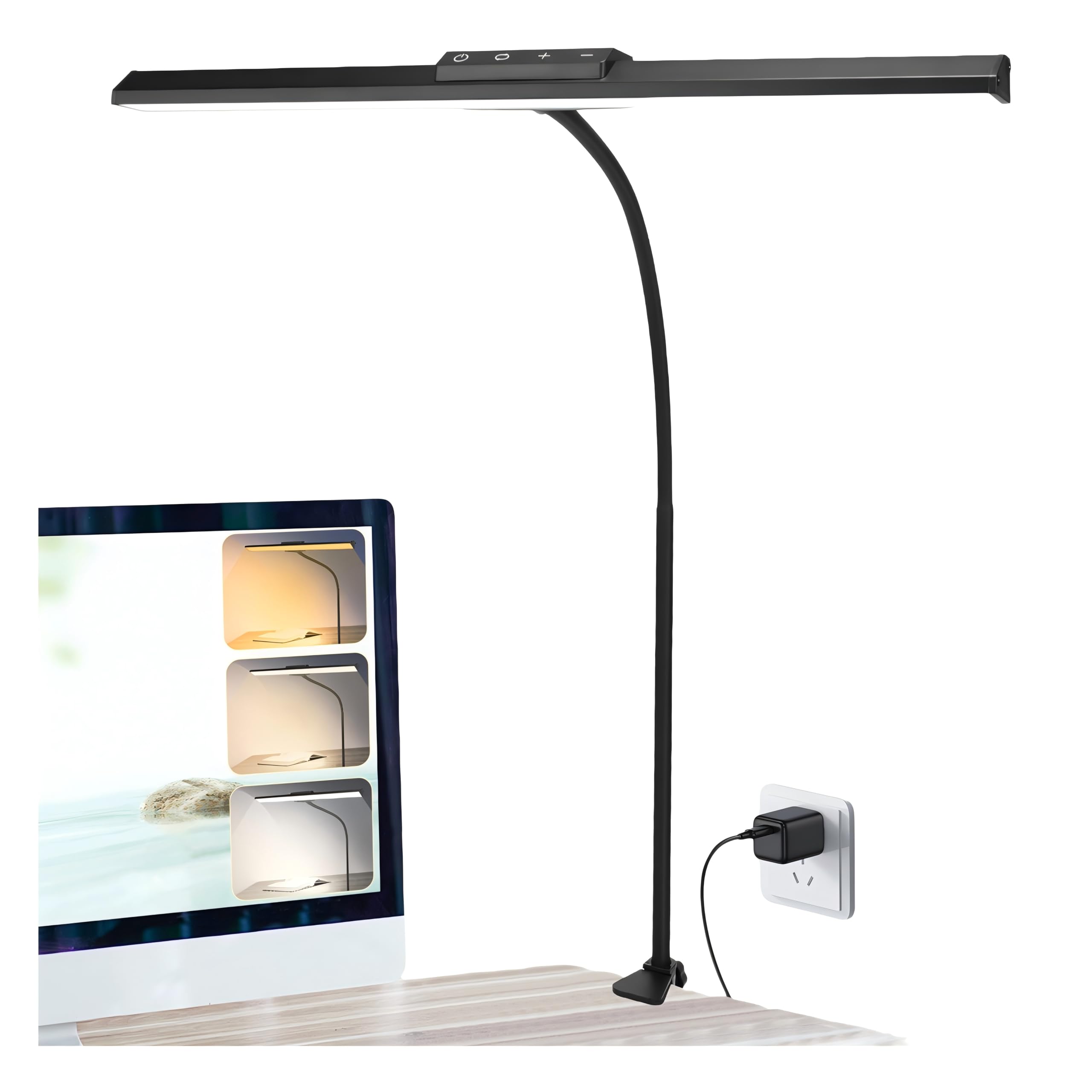 litren Desk Lamps for Home Office Desk Light with Clamp Eye-Caring 3 Colors 10 Brightness Dimmable Swing Arm Clip on Office Desk